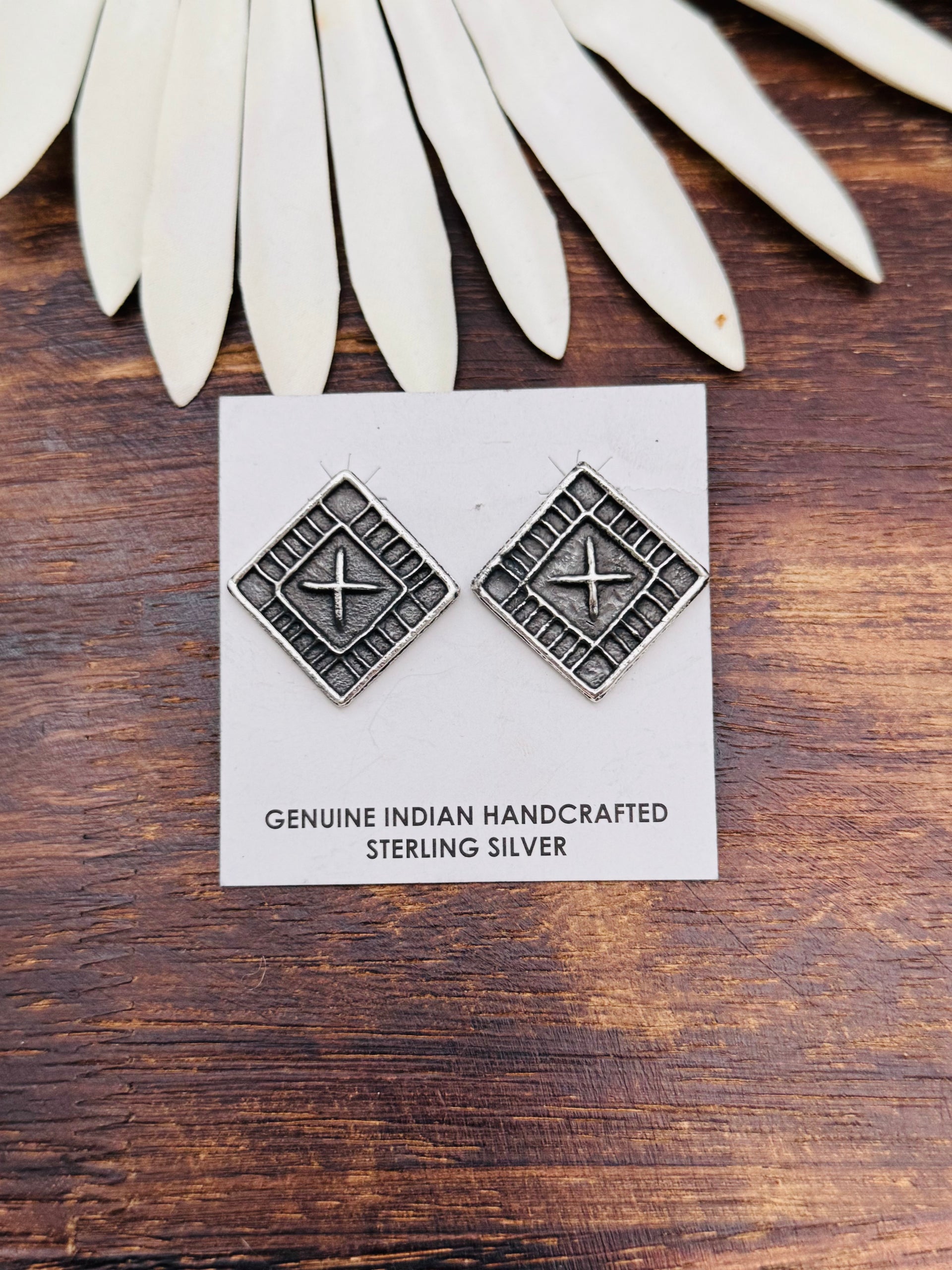 Stanford Yazzie Sterling Silver Tufa Cast Post Earrings