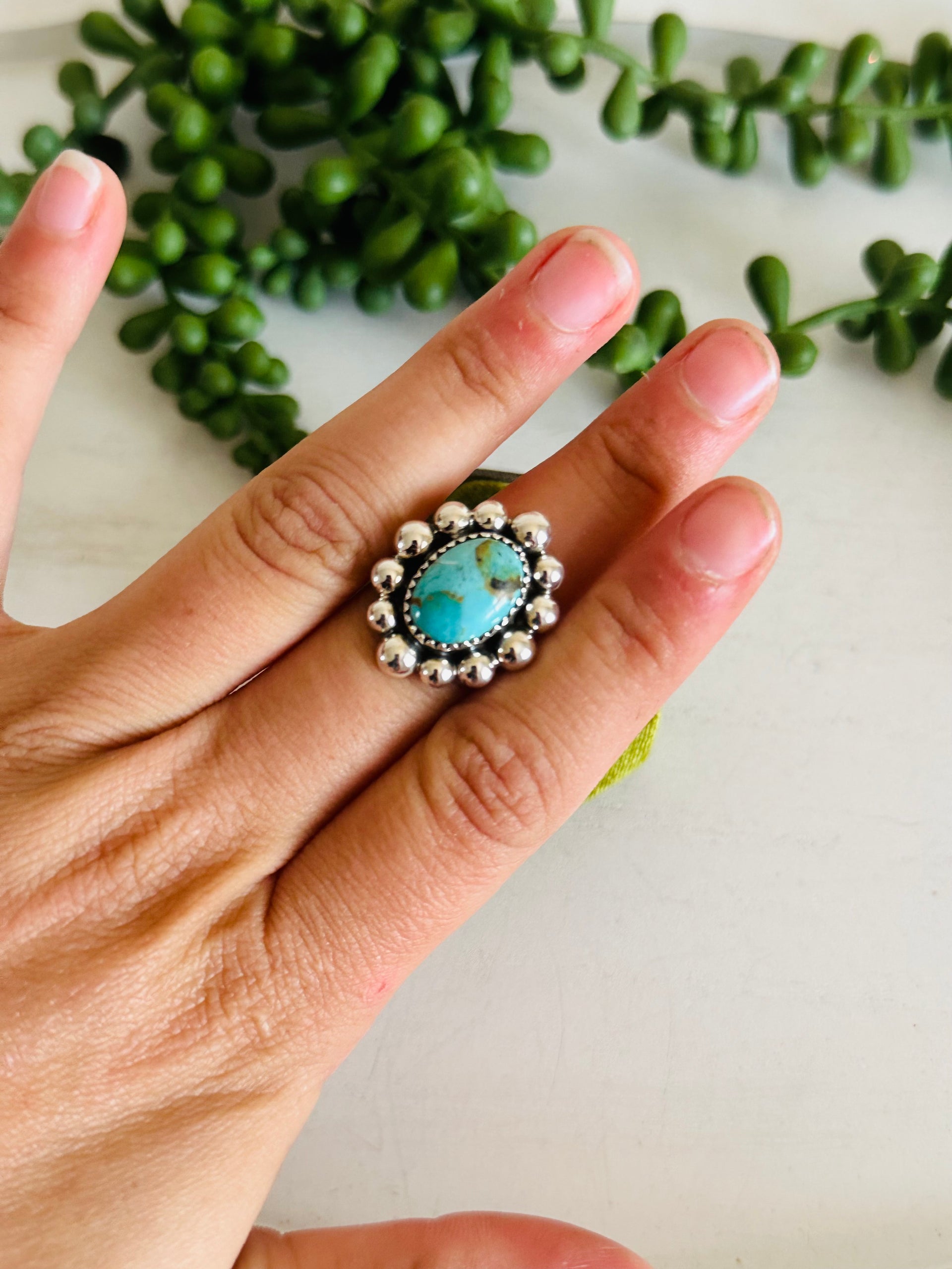 Southwest Handmade Kingman Turquoise & Sterling Silver Adjustable Ring