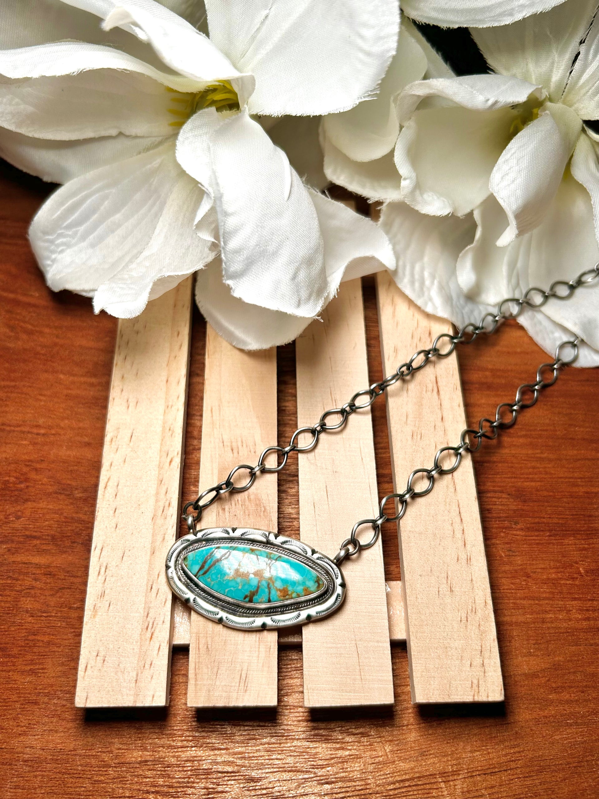 Navajo Made #8 Turquoise & Sterling Silver Necklace