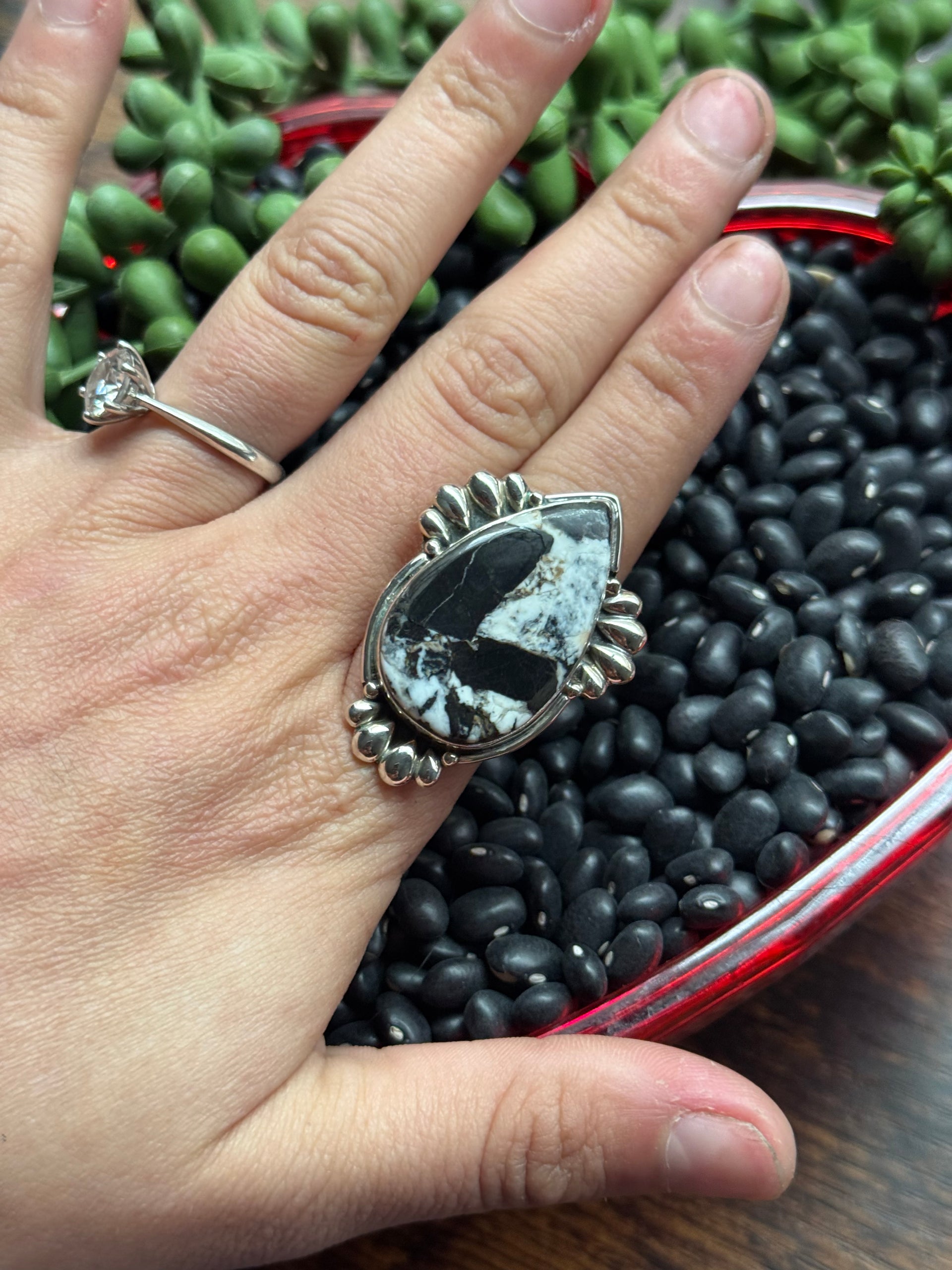 Southwest Handmade White Buffalo & Sterling Silver Adjustable Ring