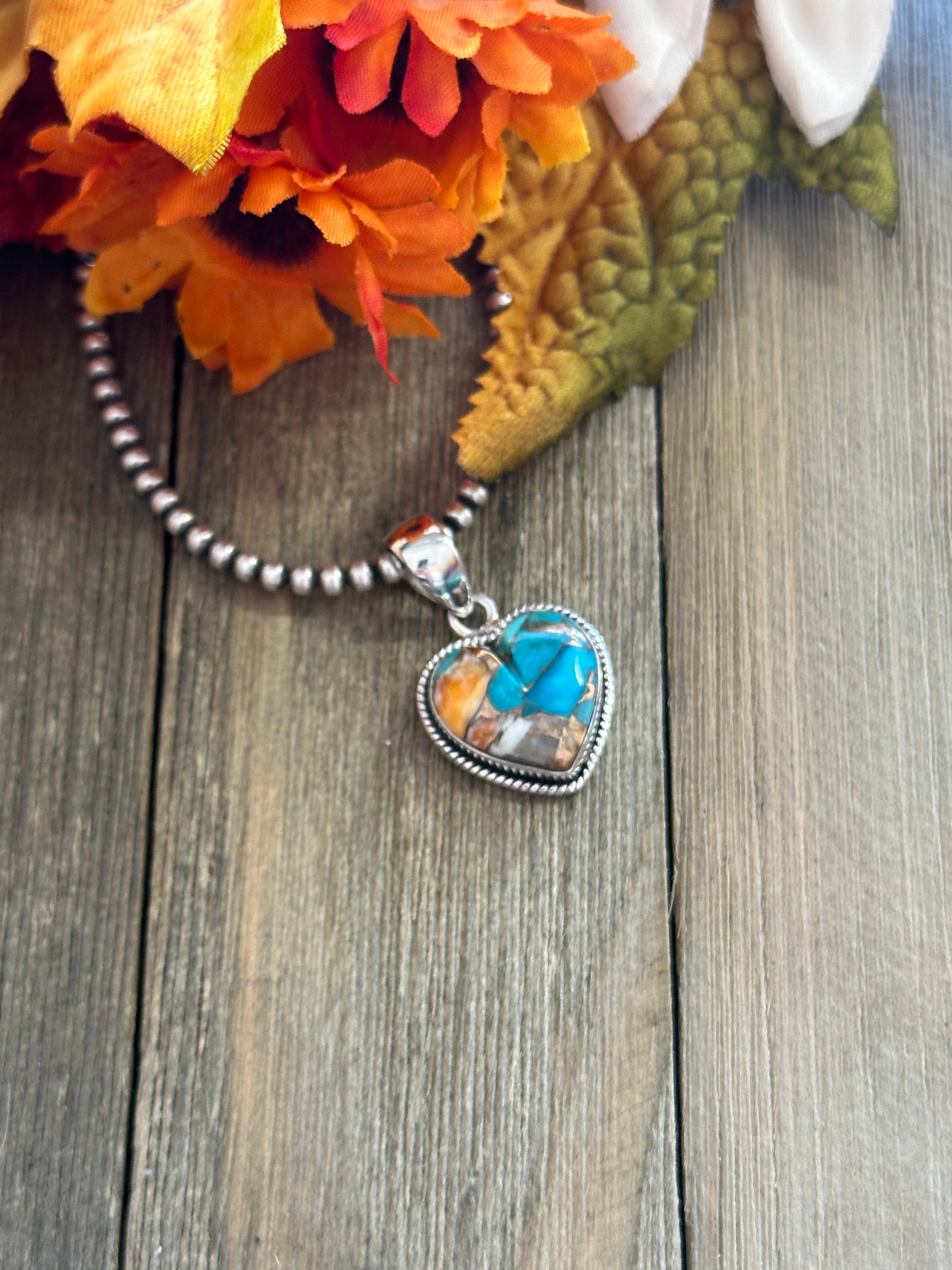 Southwest Handmade Mohave Turquoise & Sterling Silver Heart Pendant