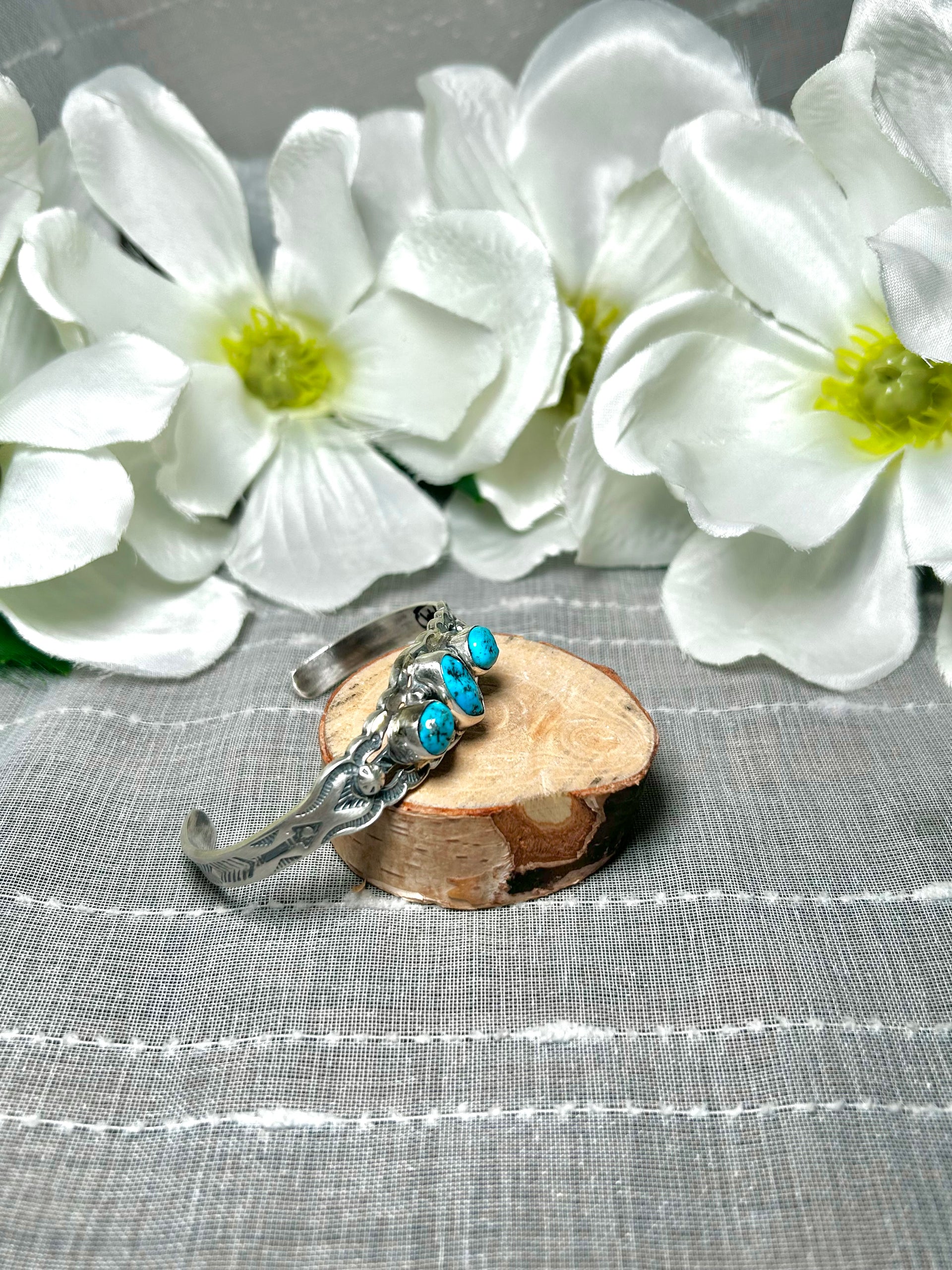 Navajo Made Kingman Turquoise & Sterling Silver Cuff Bracelet