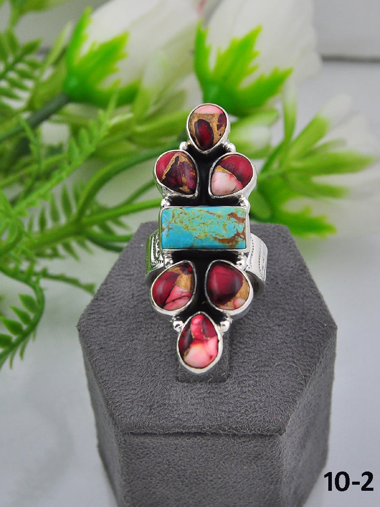 Southwest Made Multi Stone & Sterling Sliver Cluster Adjustable Ring