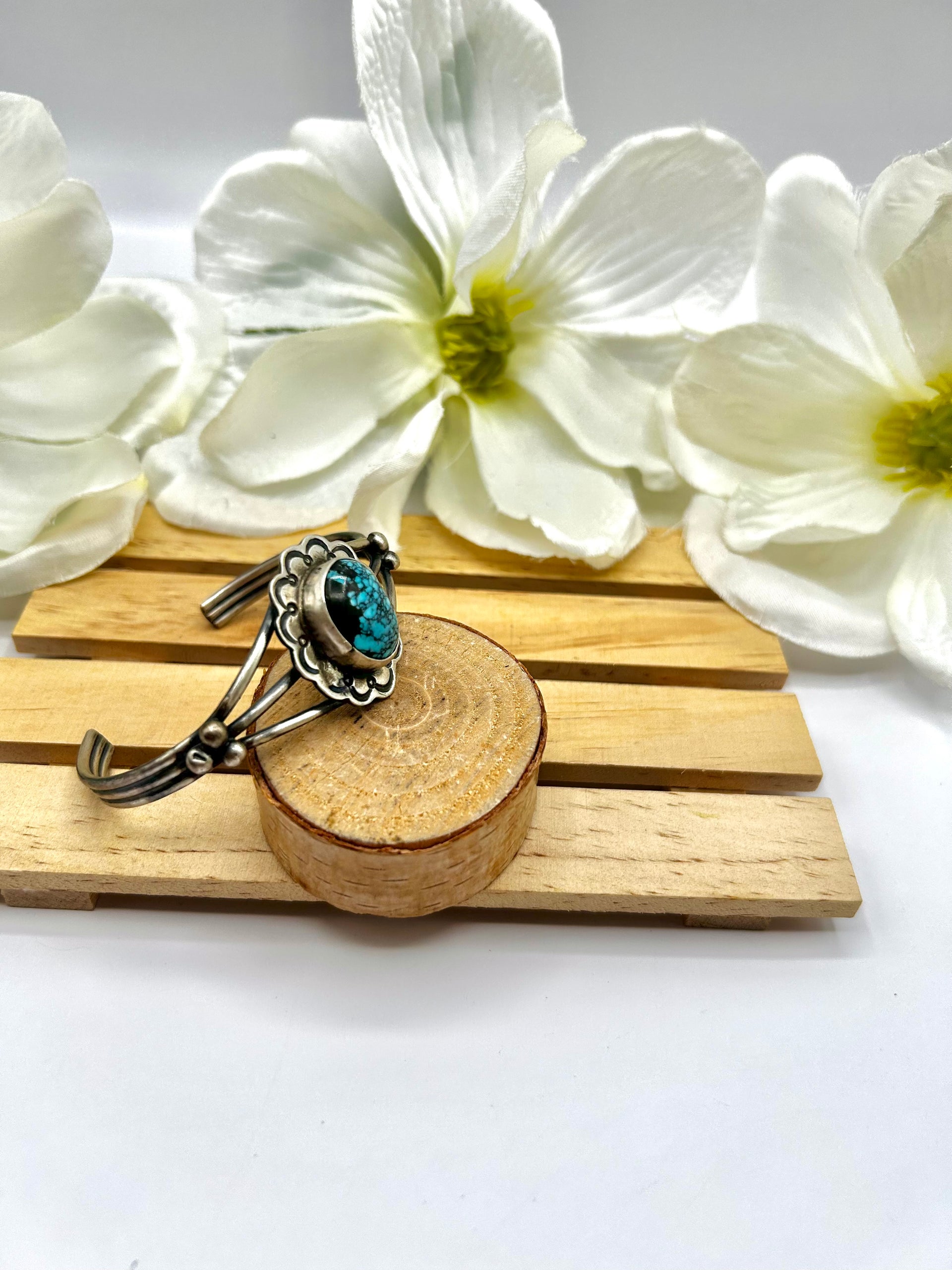 Navajo Made Blue Moon Turquoise & Sterling Silver Cuff Bracelet