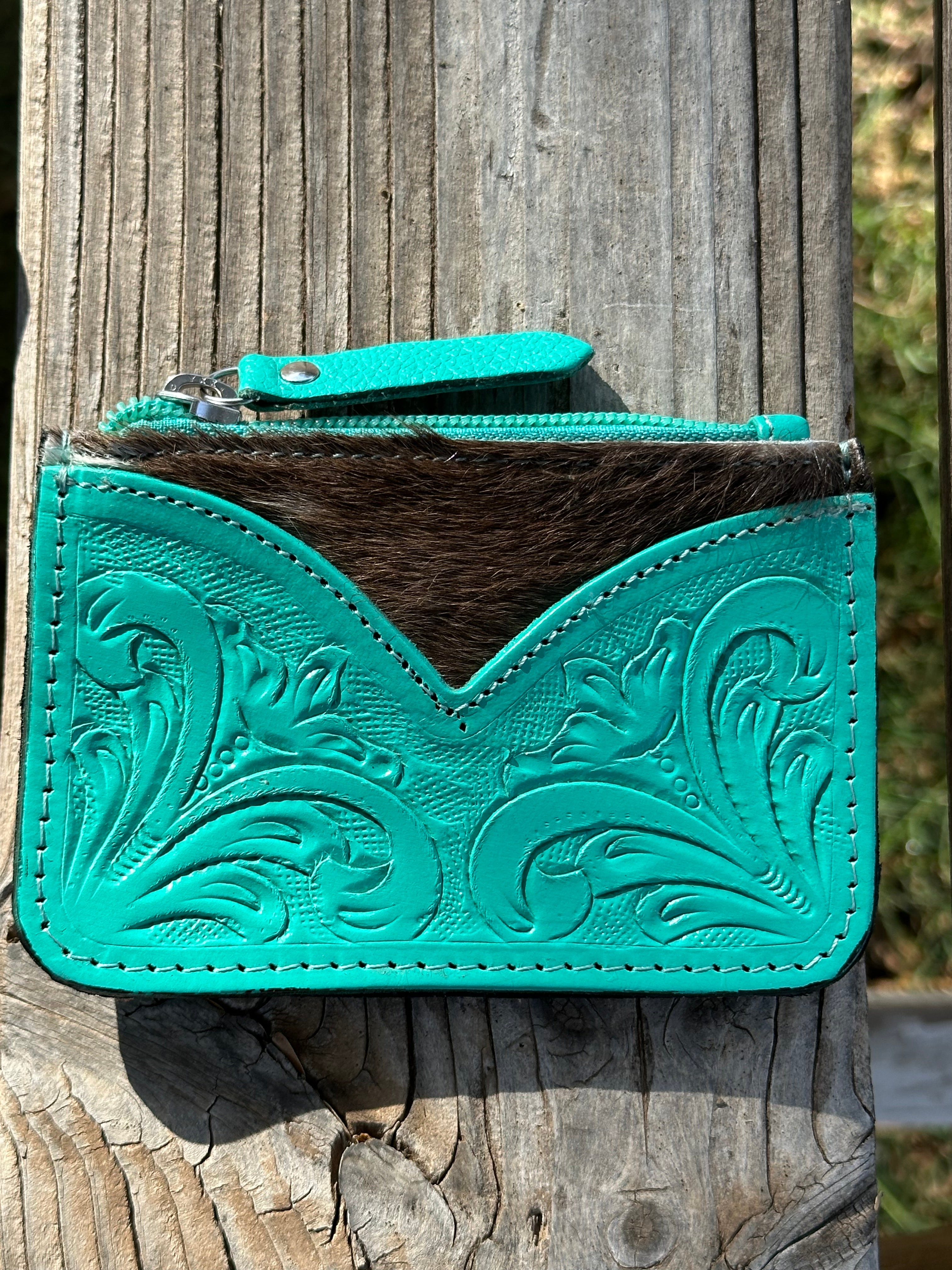 Genuine Tooled Leather Coin Bag & Card Holder