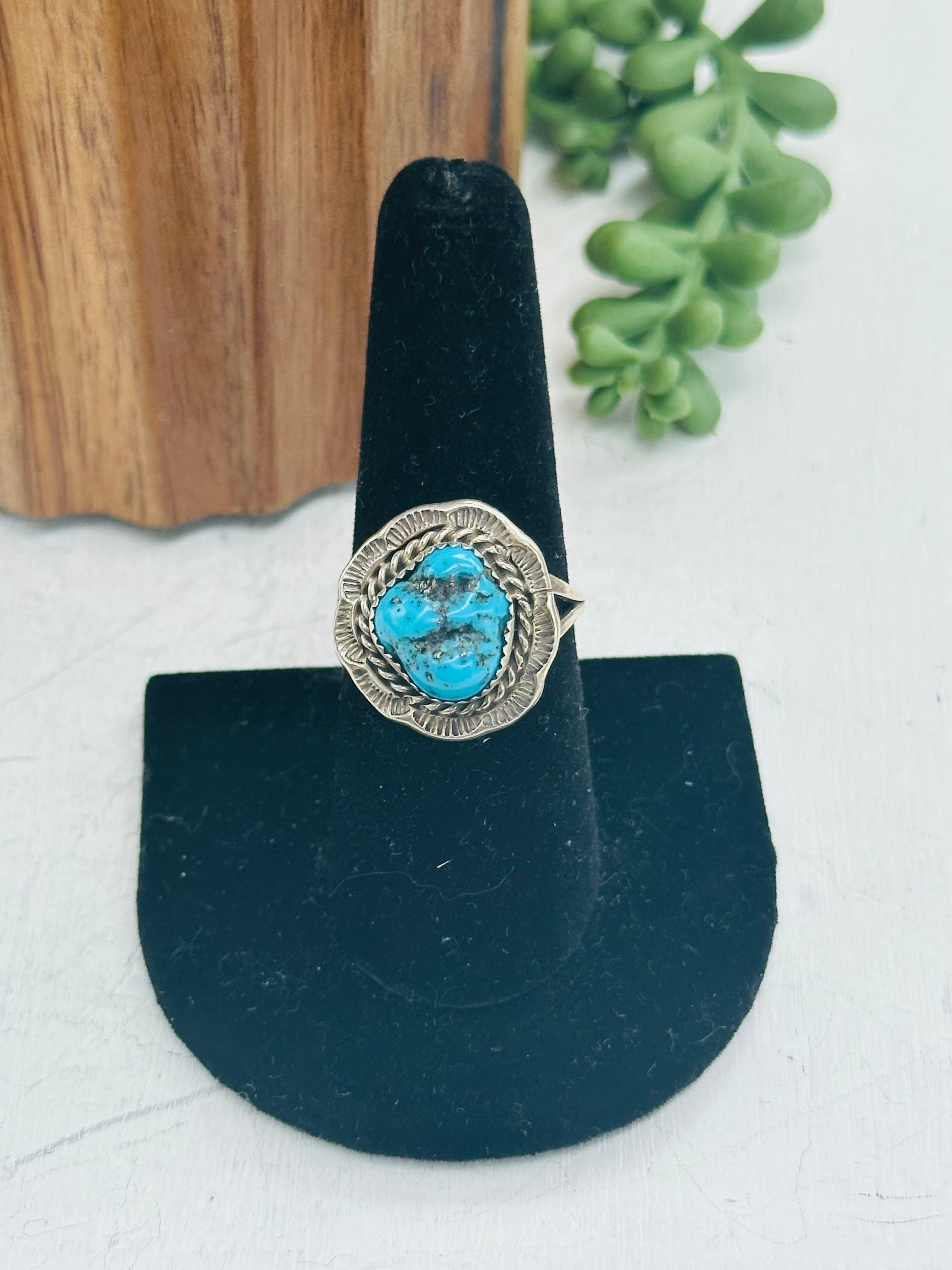 Navajo Made Kingman Turquoise & Sterling Silver Ring