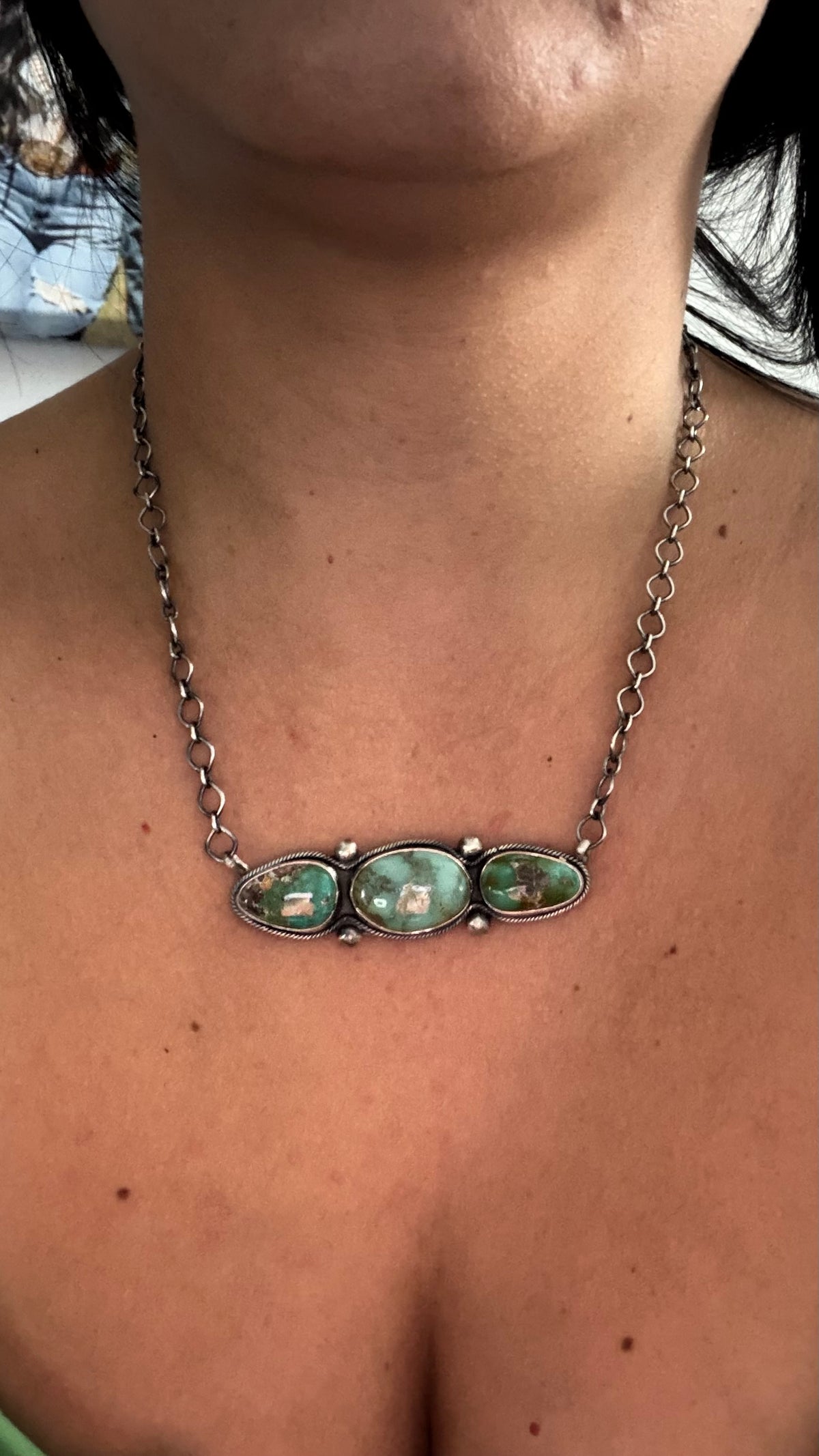 Danny Henio Royston Turquoise & Sterling Silver Bar Necklace