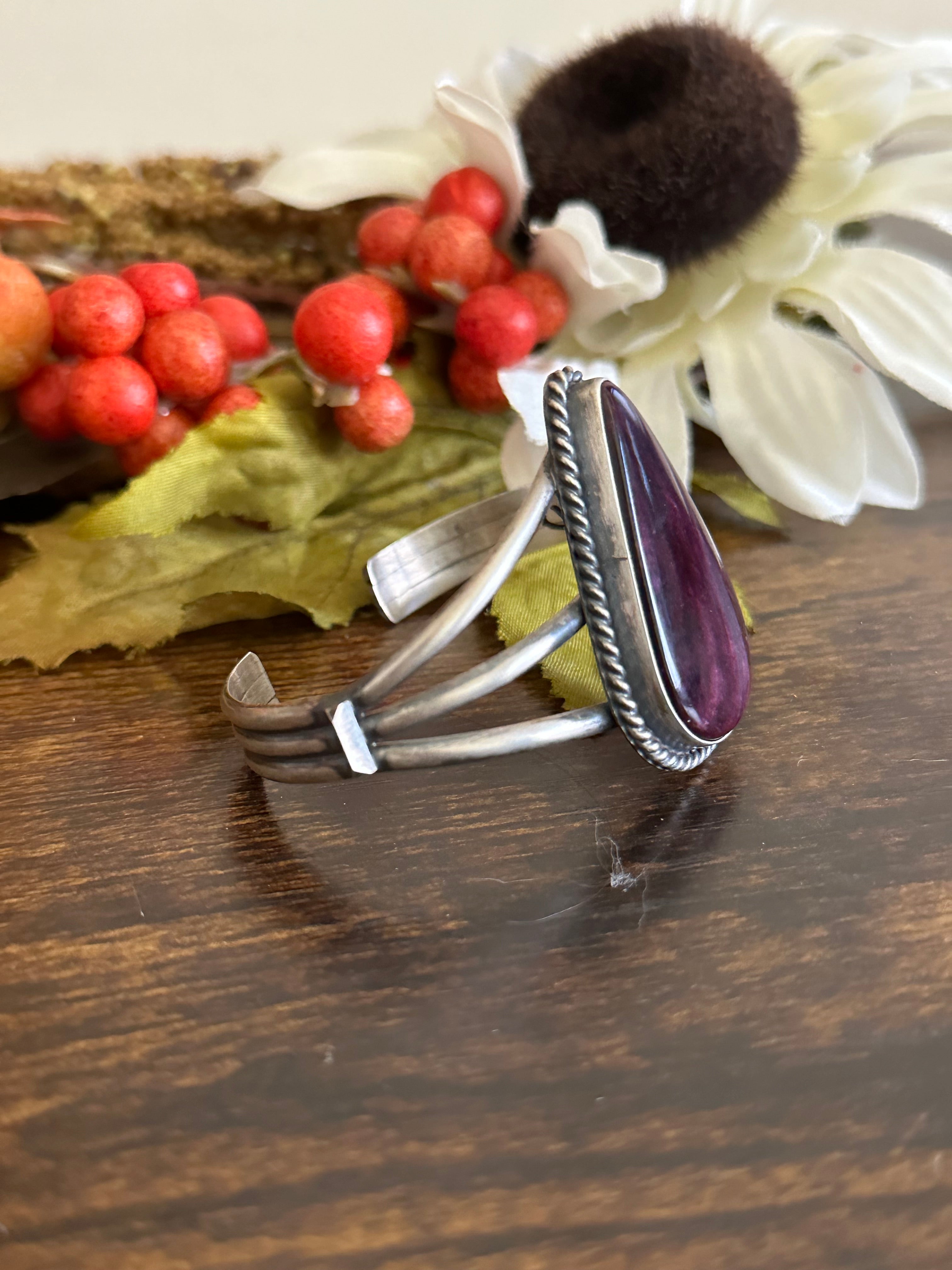 Dave Skeets Purple Spiny Oyster & Sterling Silver Cuff Bracelet