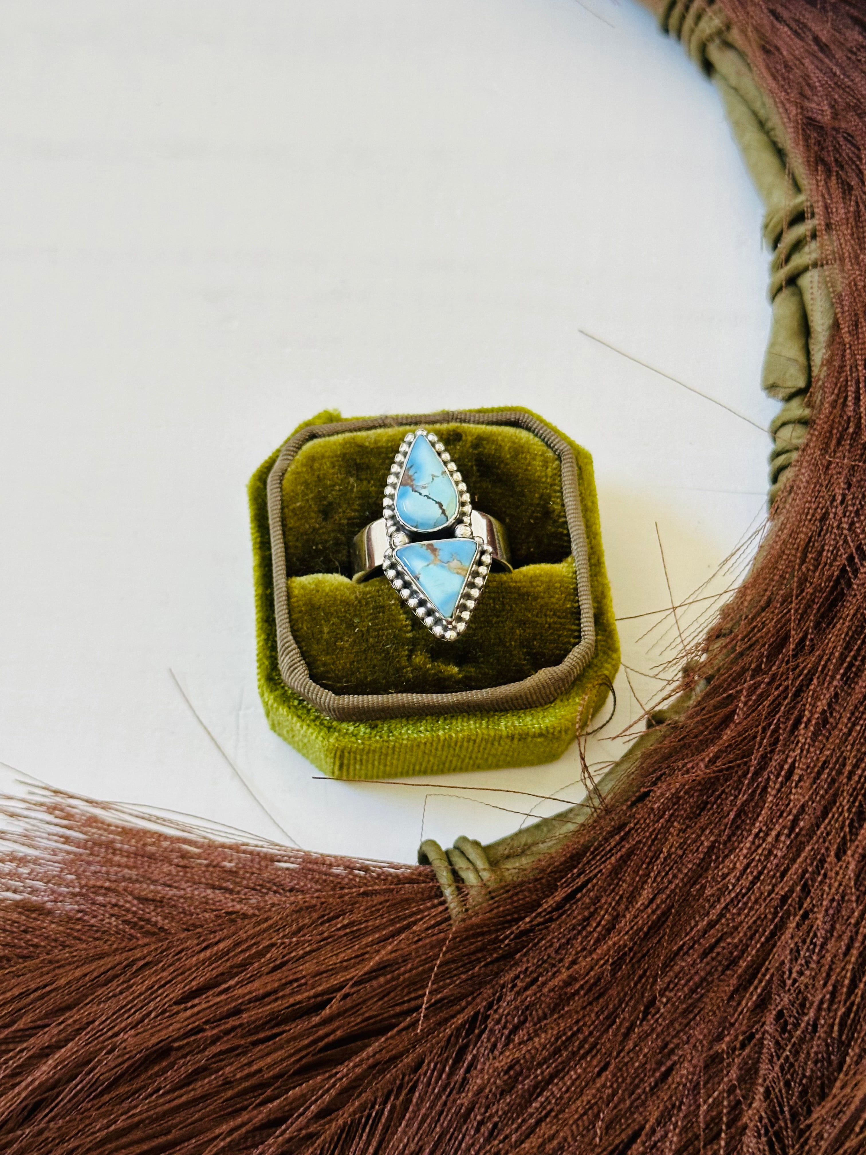 Southwest Handmade Golden Hills Turquoise & Sterling Silver Ring Size 10