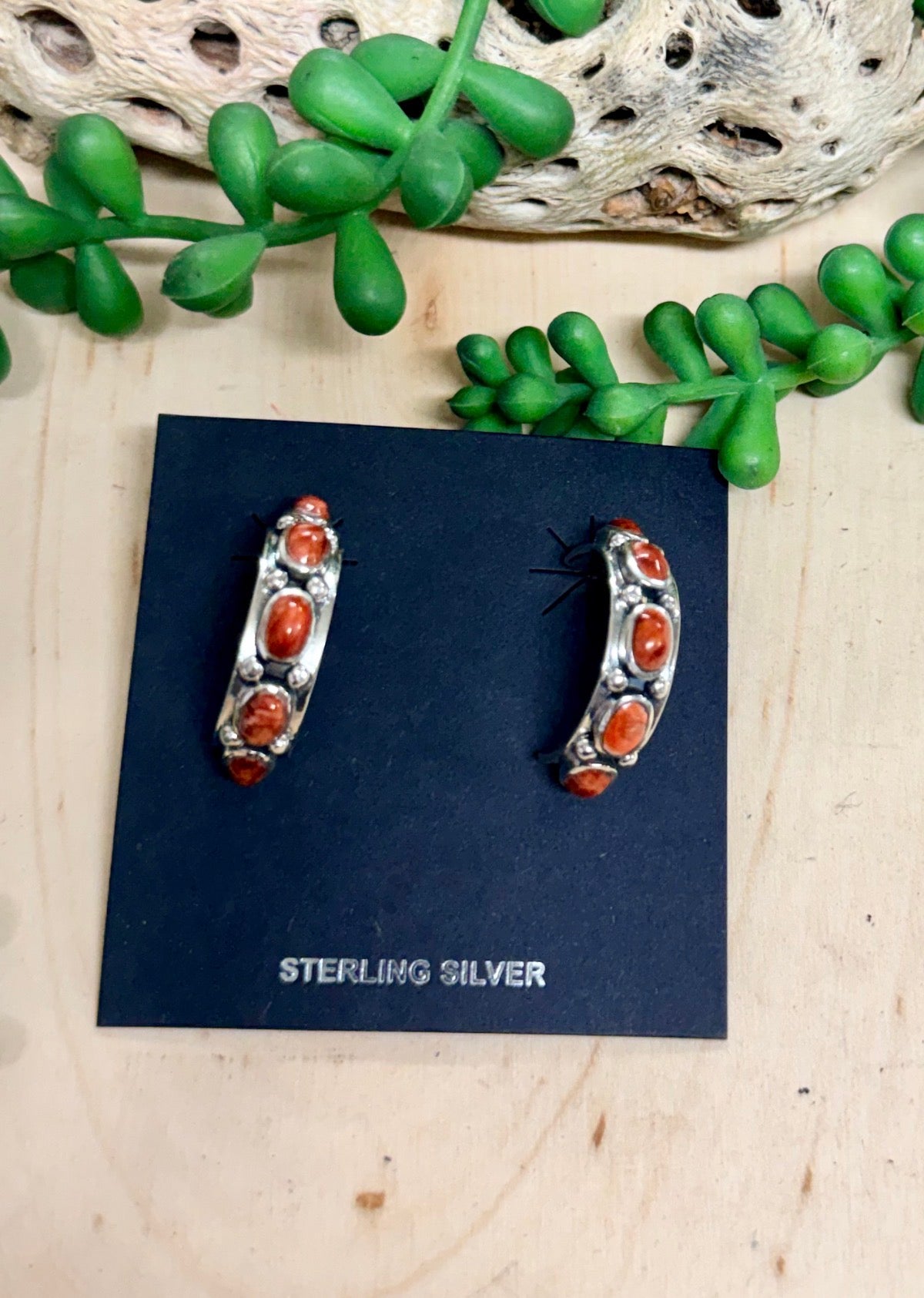 Southwest Handmade Spiny Oyster & Sterling Silver Hoop Earrings