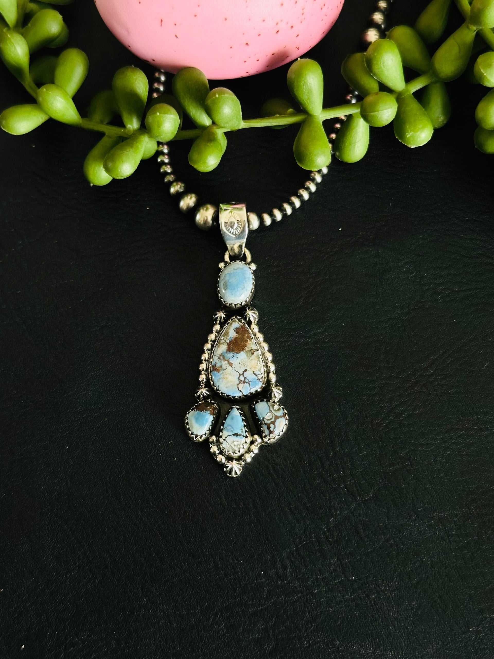 Southwest Handmade Golden Hills Turquoise & Sterling Silver Cluster Pendant