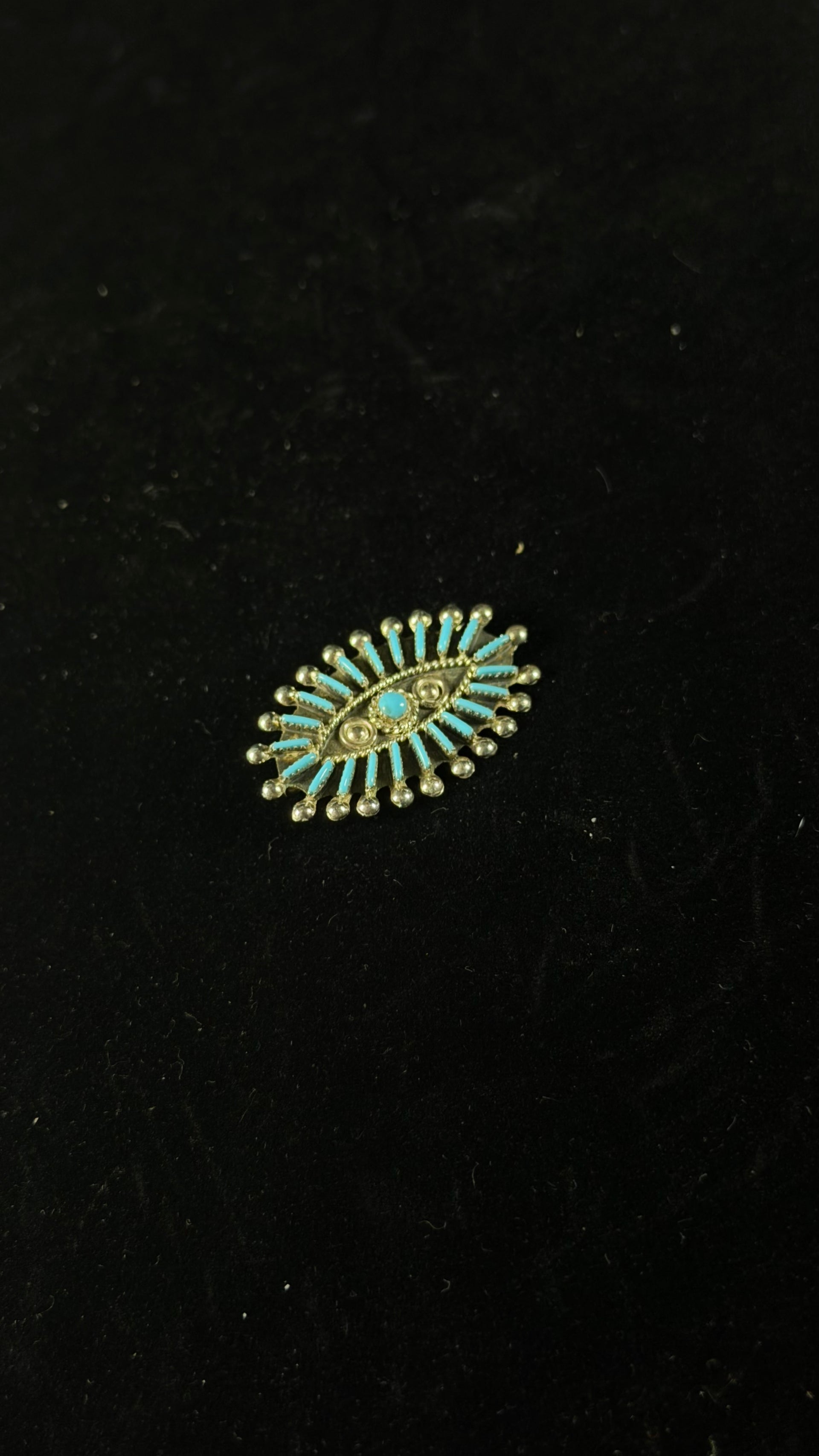 Zuni Made Kingman Turquoise & Sterling Silver Cluster Pendant/Pin