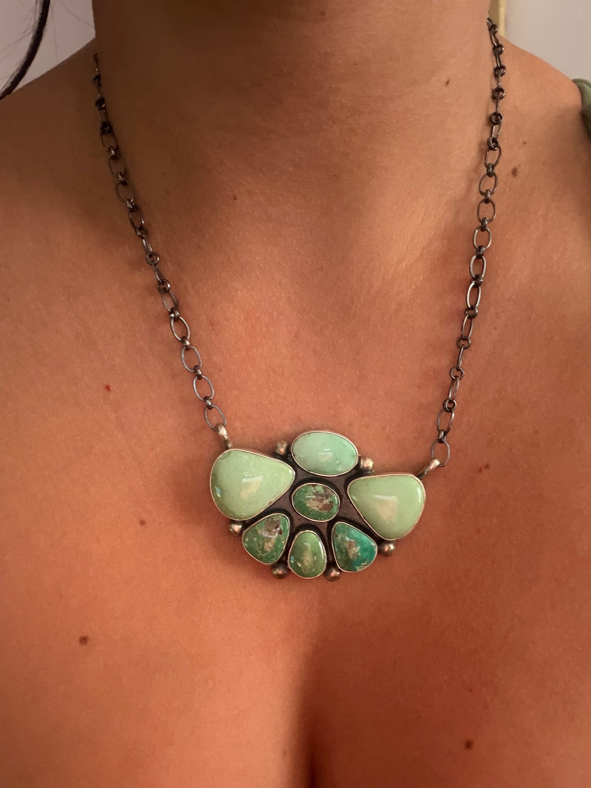 Kathleen Livingston Emerald Valley Turquoise & Sterling Silver Cluster Necklace