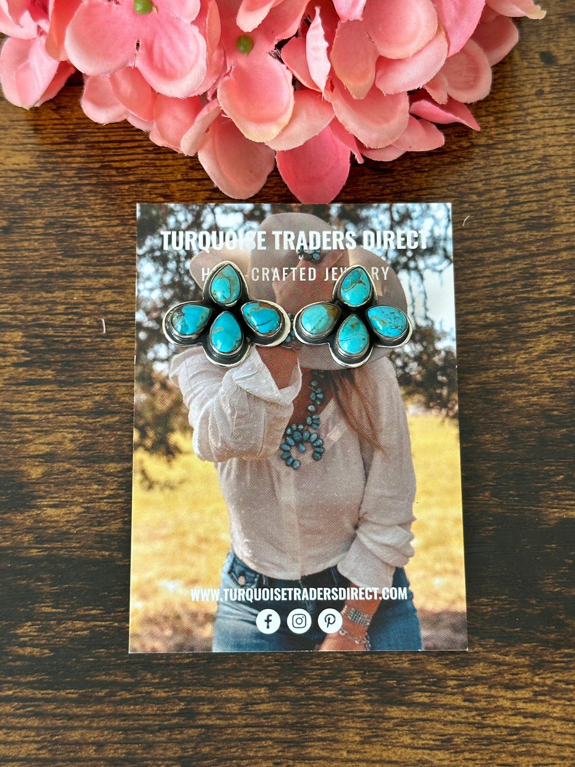 Southwest Handmade Kingman Turquoise & Sterling Silver Cluster Post Earrings