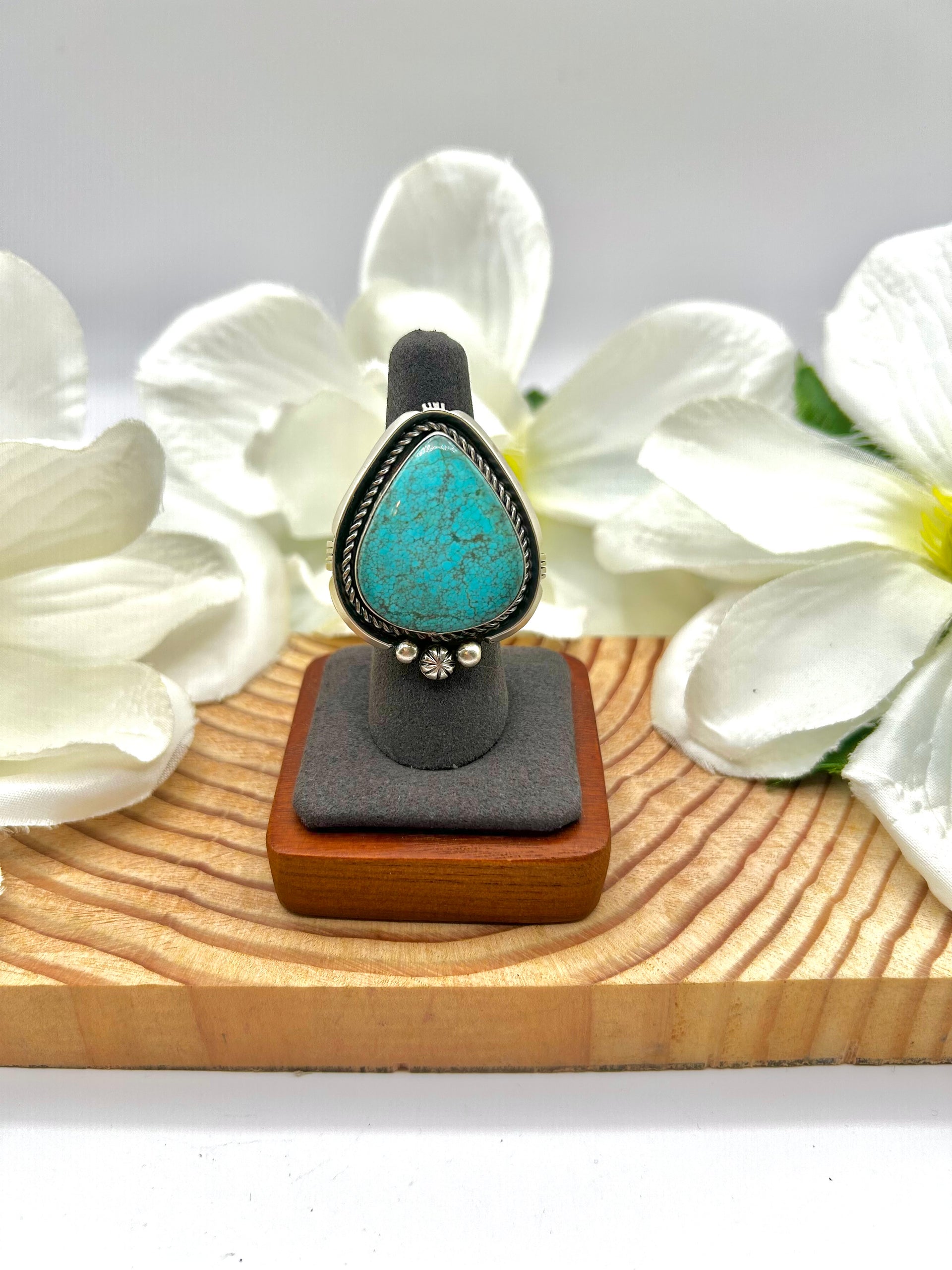Navajo Made Kingman Turquoise & Sterling Silver Adjustable Ring