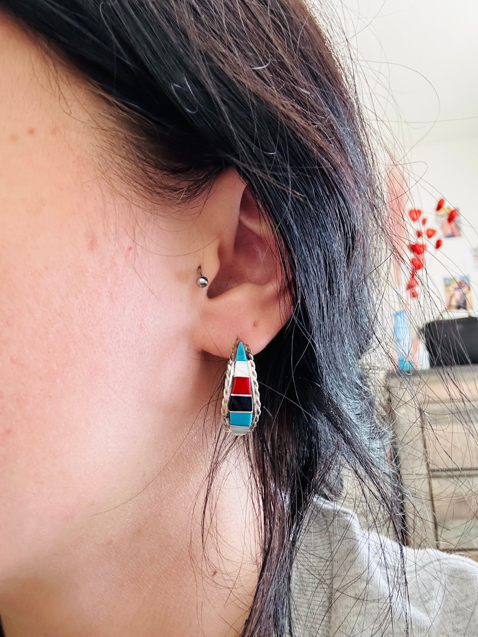 Malcom Chavez Multi Stone & Sterling Silver Hoop Earrings