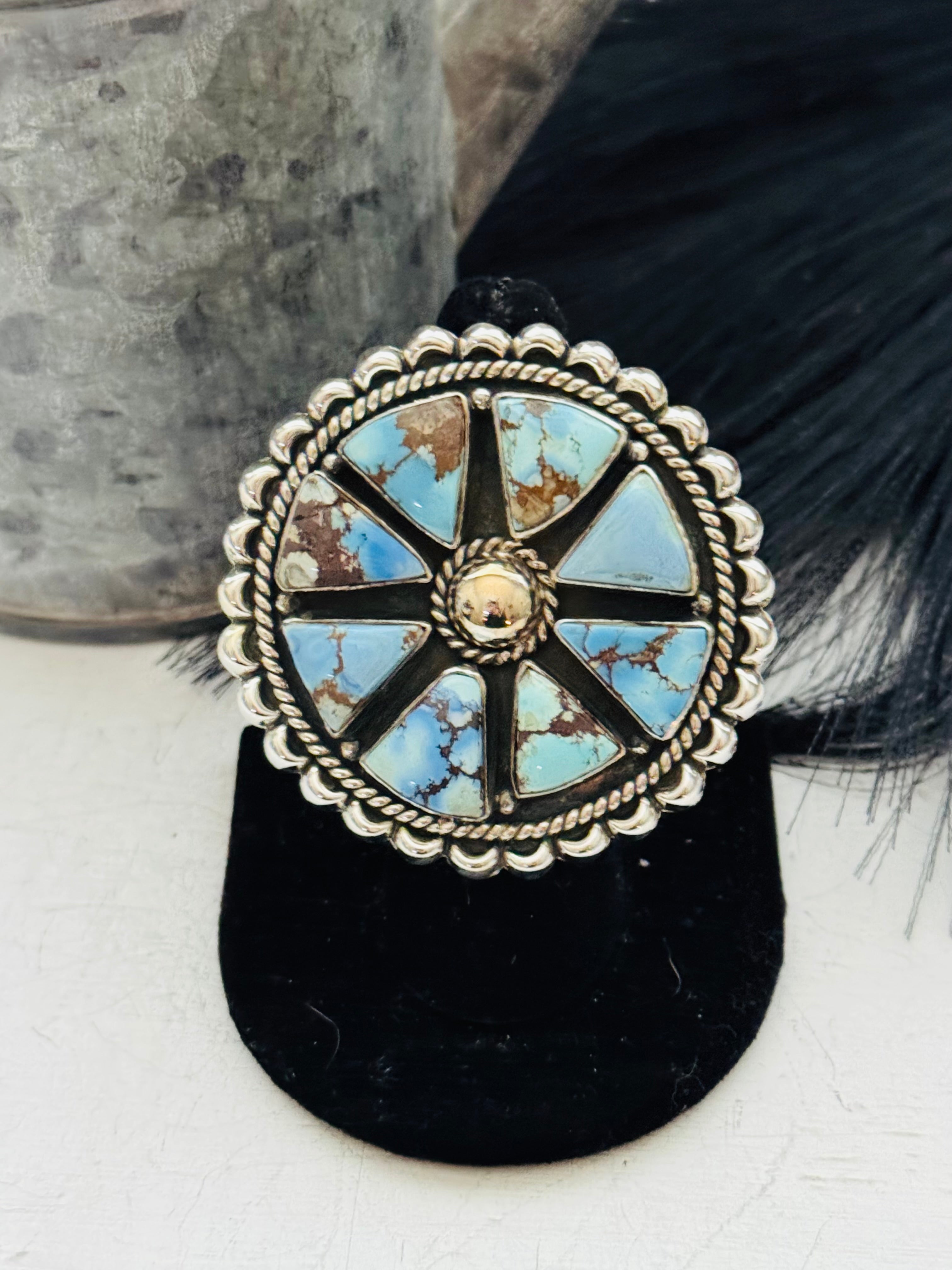 Southwest Handmade Golden Hills Turquoise & Sterling Silver Adjustable Cluster Ring