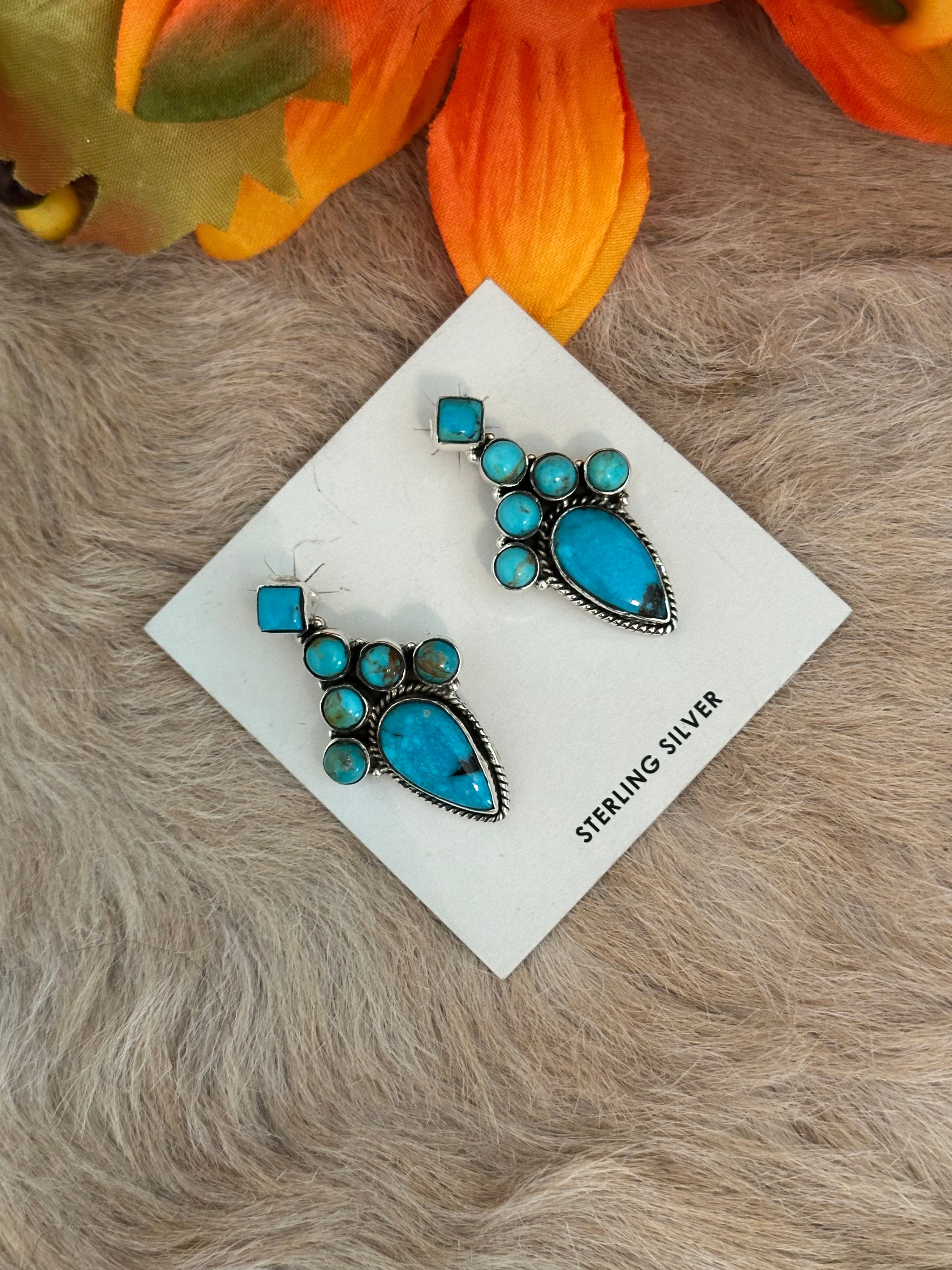 Southwest Handmade Kingman Turquoise & Sterling Silver Post Earrings