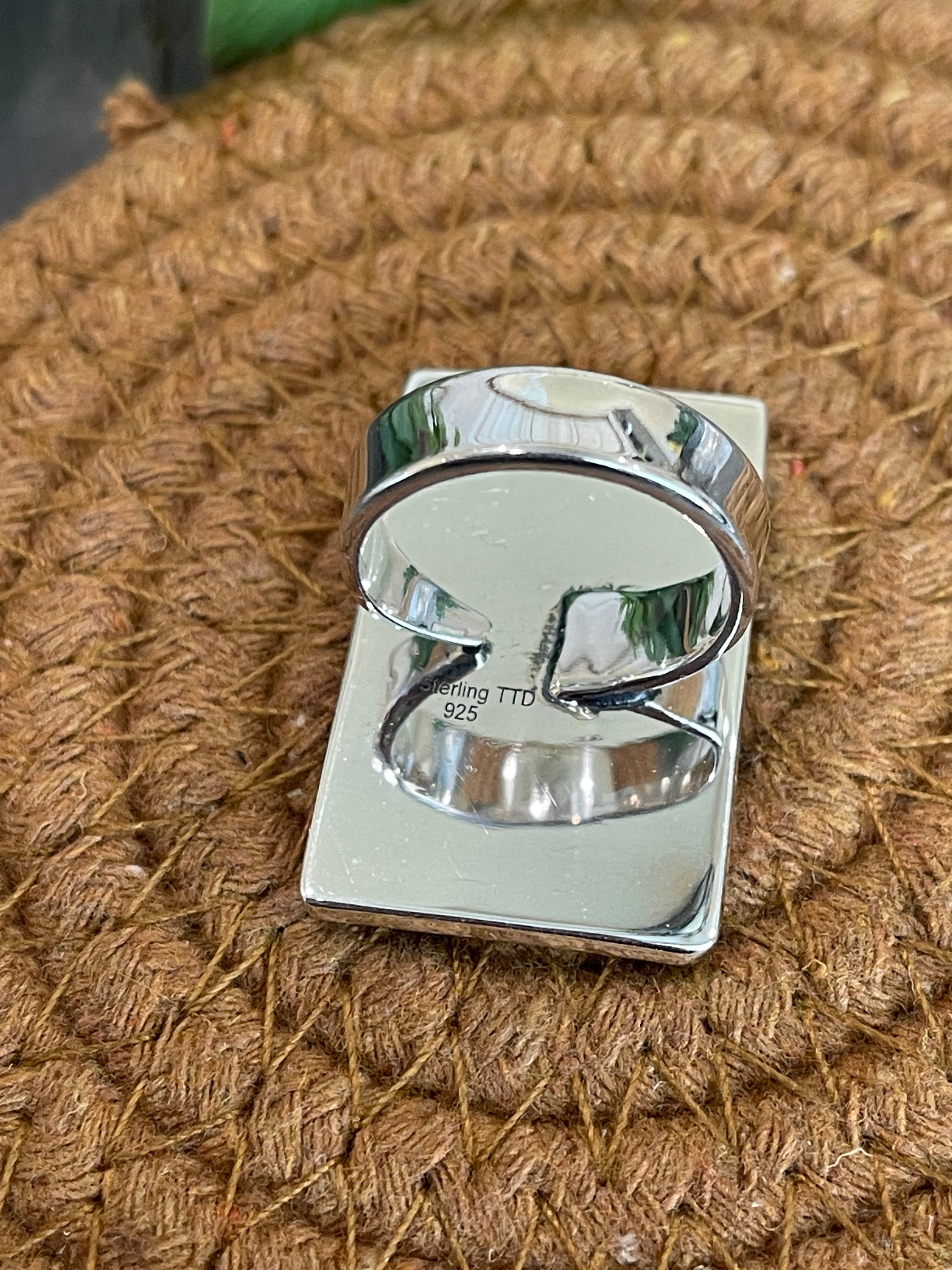 Southwest Handmade Sterling Silver Ball Rectangle Adjustable Ring