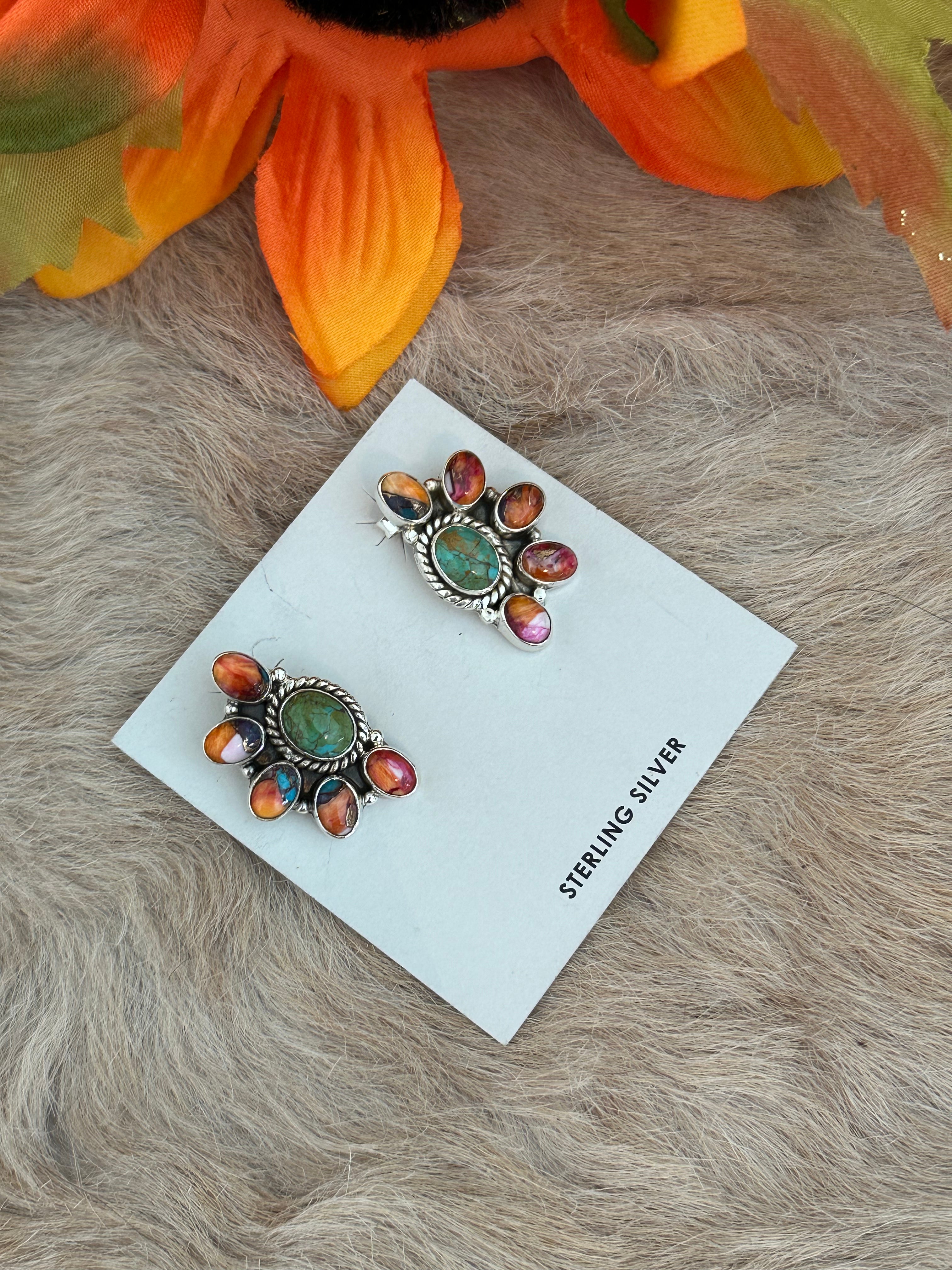 Southwest Handmade Multi Stone & Sterling Silver Post Earrings