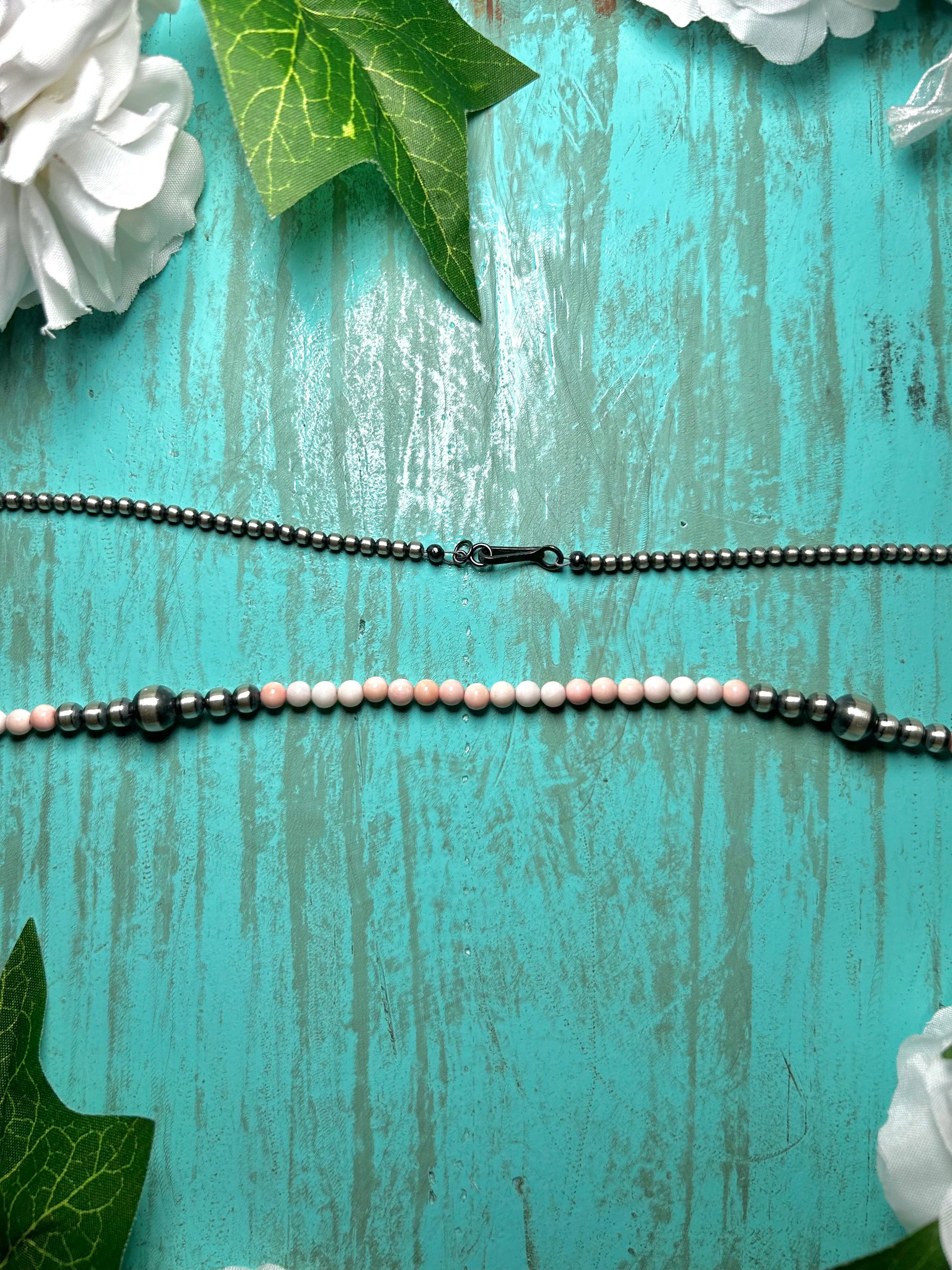 Navajo Made Strung Pink Conch  & Sterling Silver Necklace