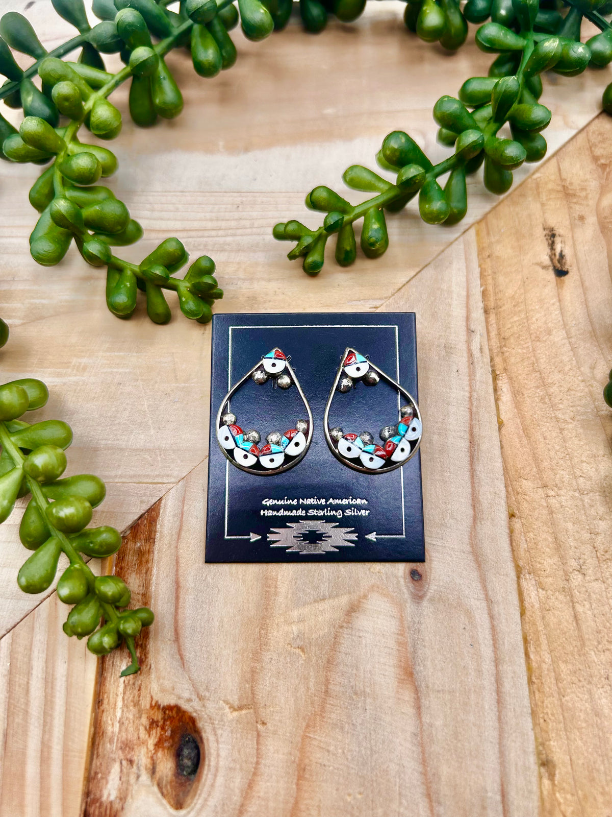 Zuni Made Multi Stone & Sterling Silver Post Earrings