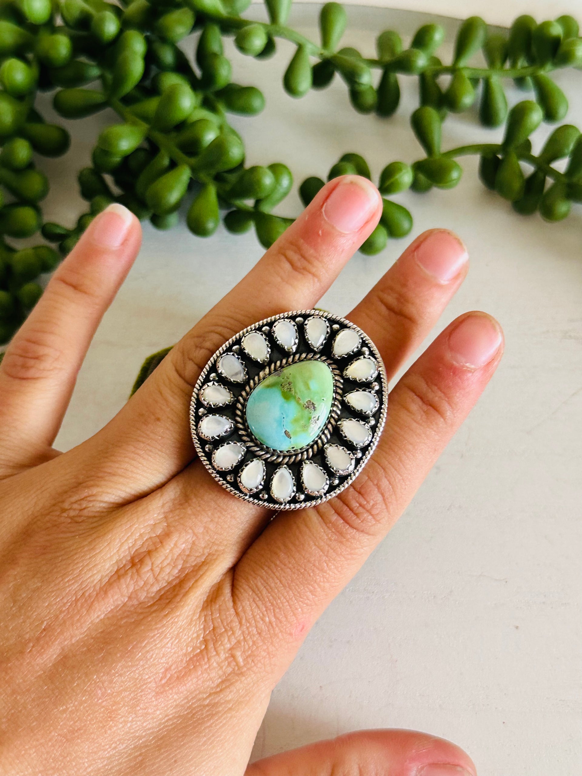 Southwest Handmade Multi Stone & Sterling Silver Adjustable Cluster Ring