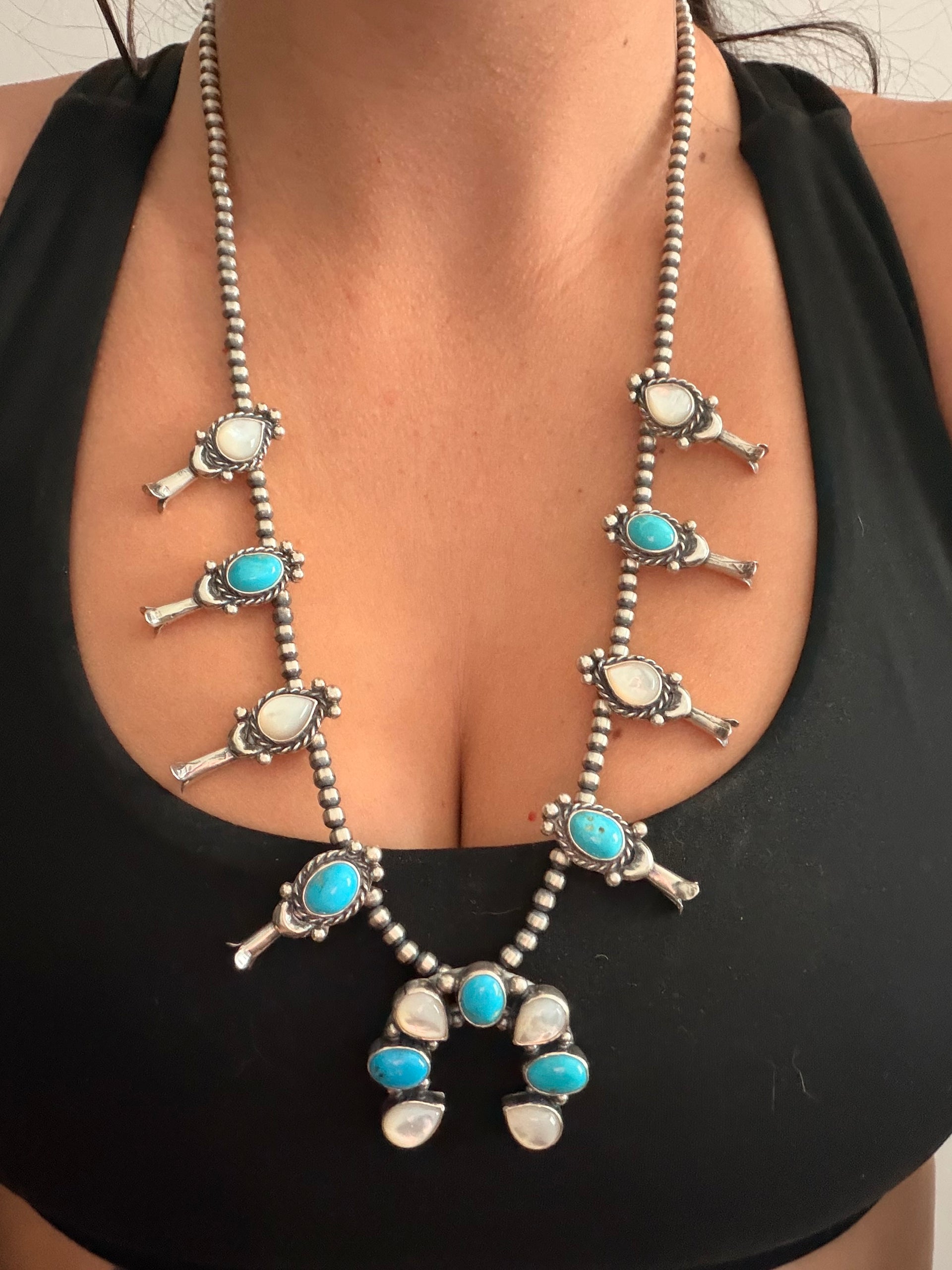 Larry Kaye Multi Stone & Sterling Silver Squash Blossom Necklace Set