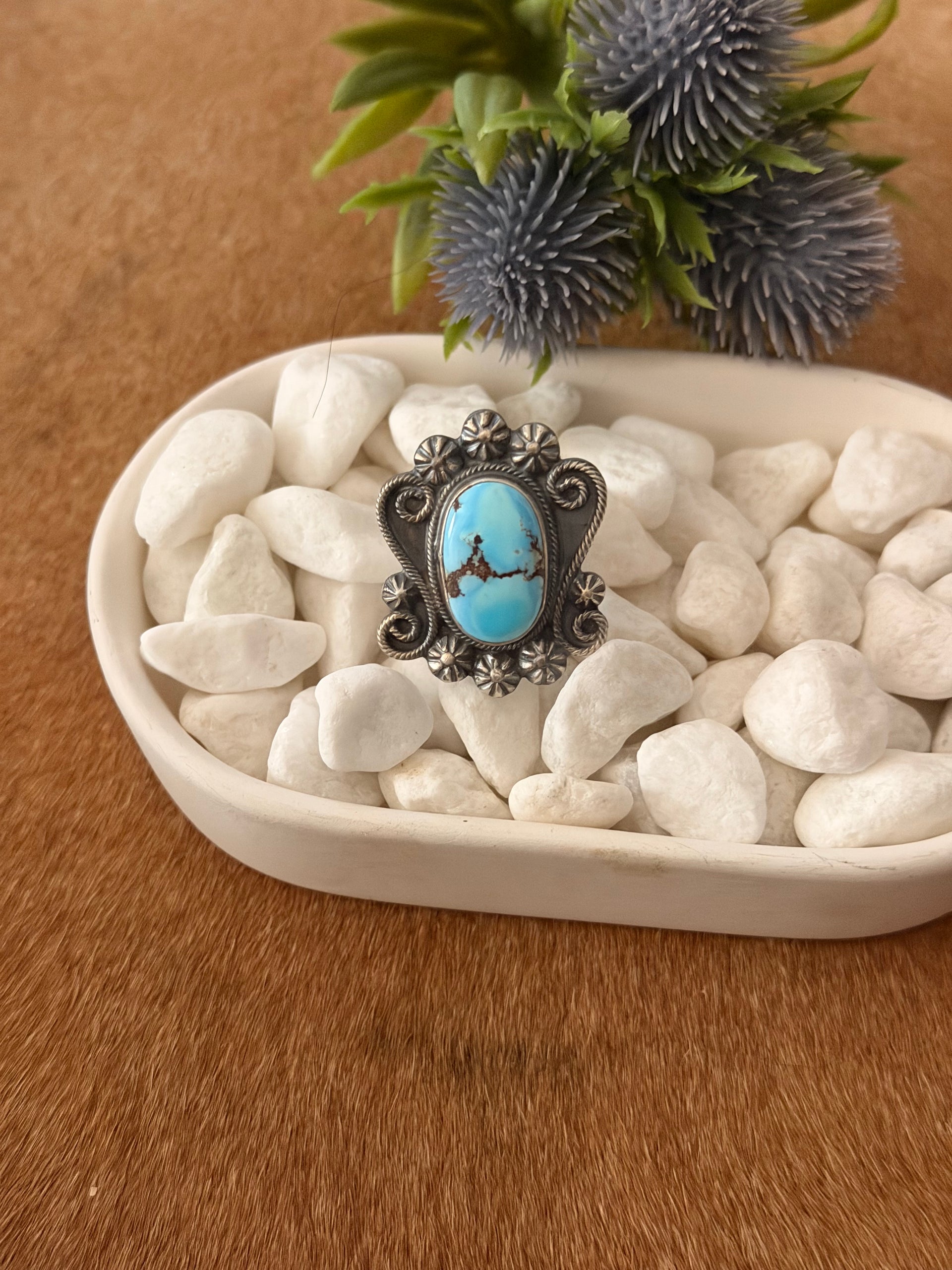 Navajo Made Golden Hill & Sterling Silver Ring Size 6.5