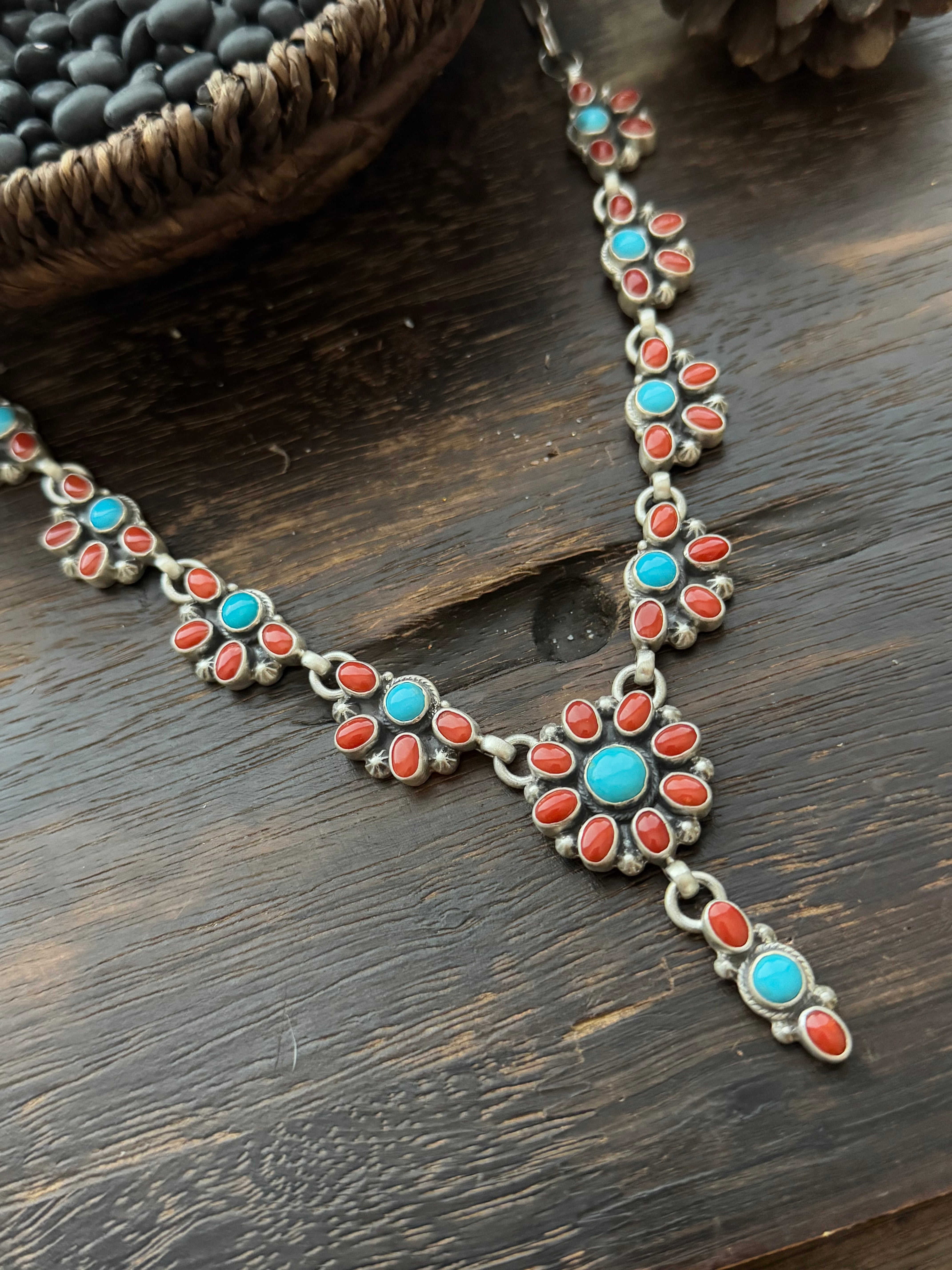 Navajo Made Multi Stone & Sterling Silver Necklace