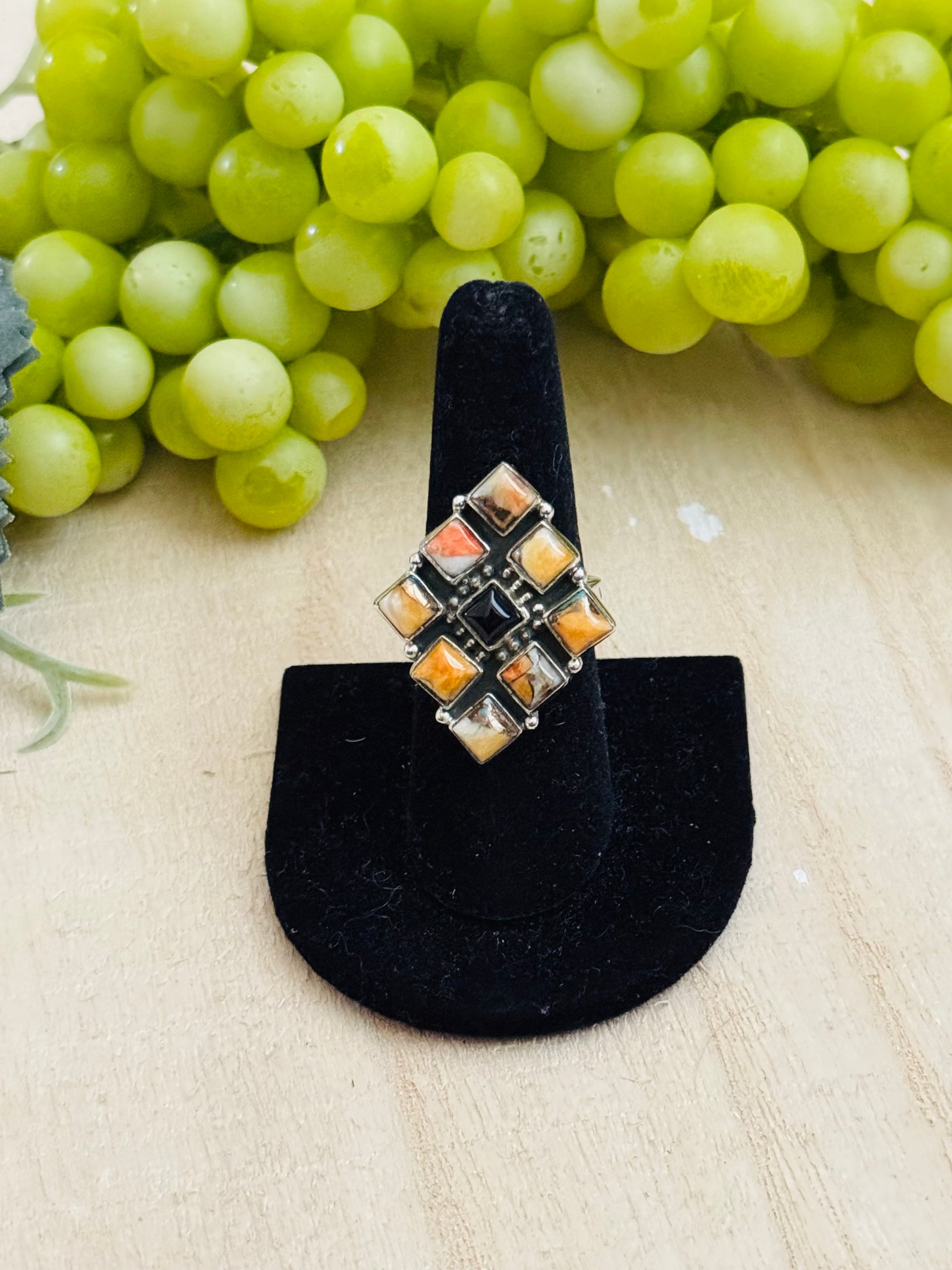 Southwest Handmade Multi Stone & Sterling Silver Adjustable Cluster Ring