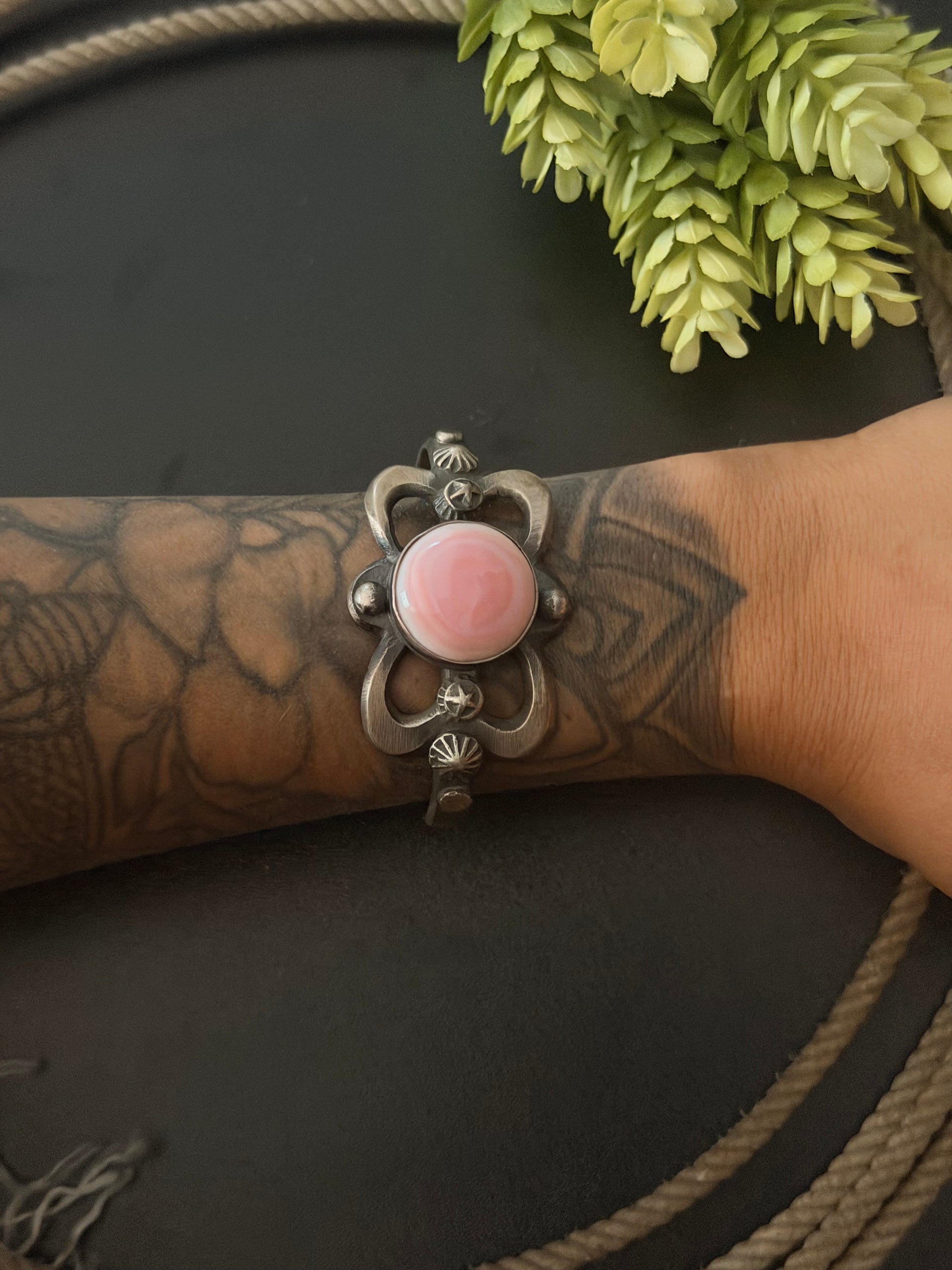 Chimney Butte Pink Conch Shell & Sterling Silver Cuff Bracelet