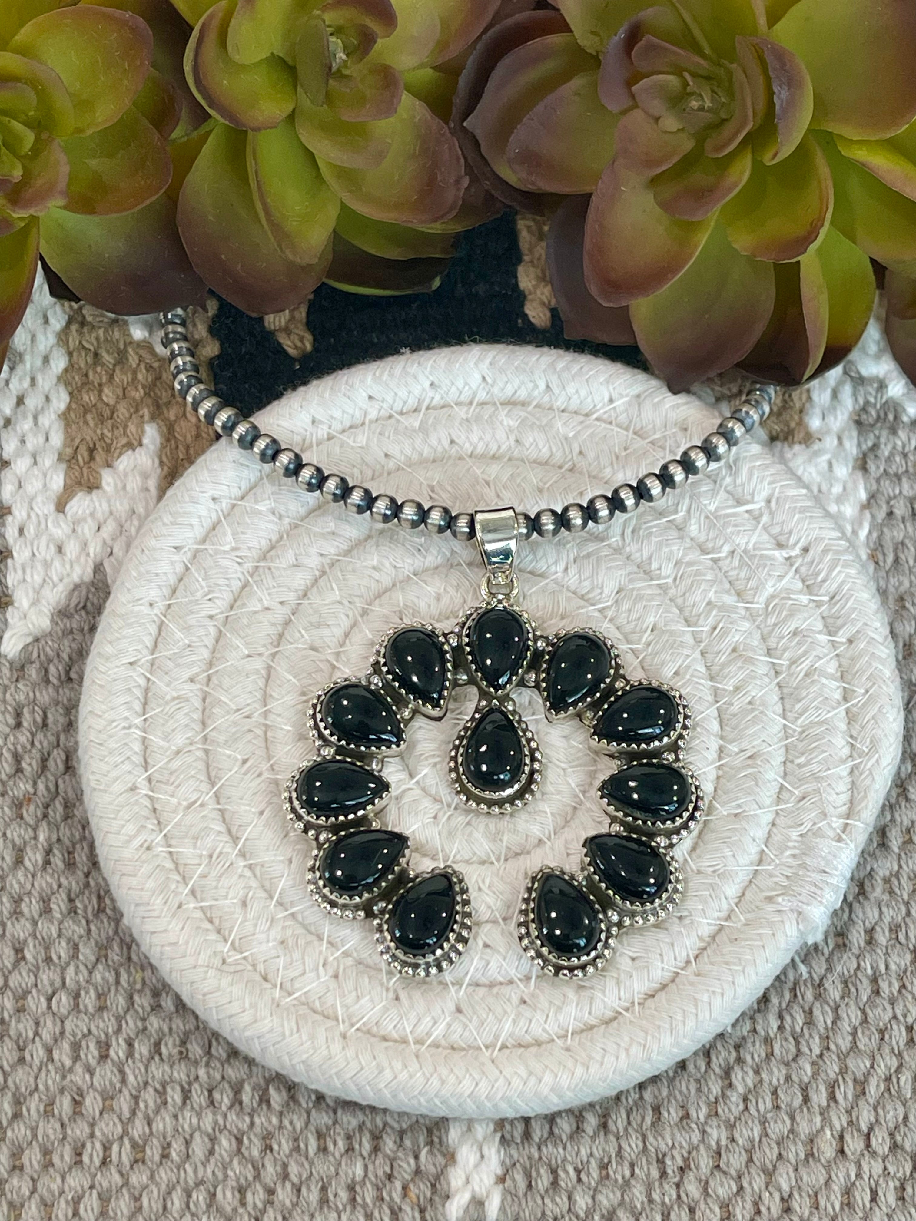 Southwest Handmade Black Onyx & Sterling Silver Naja Pendant