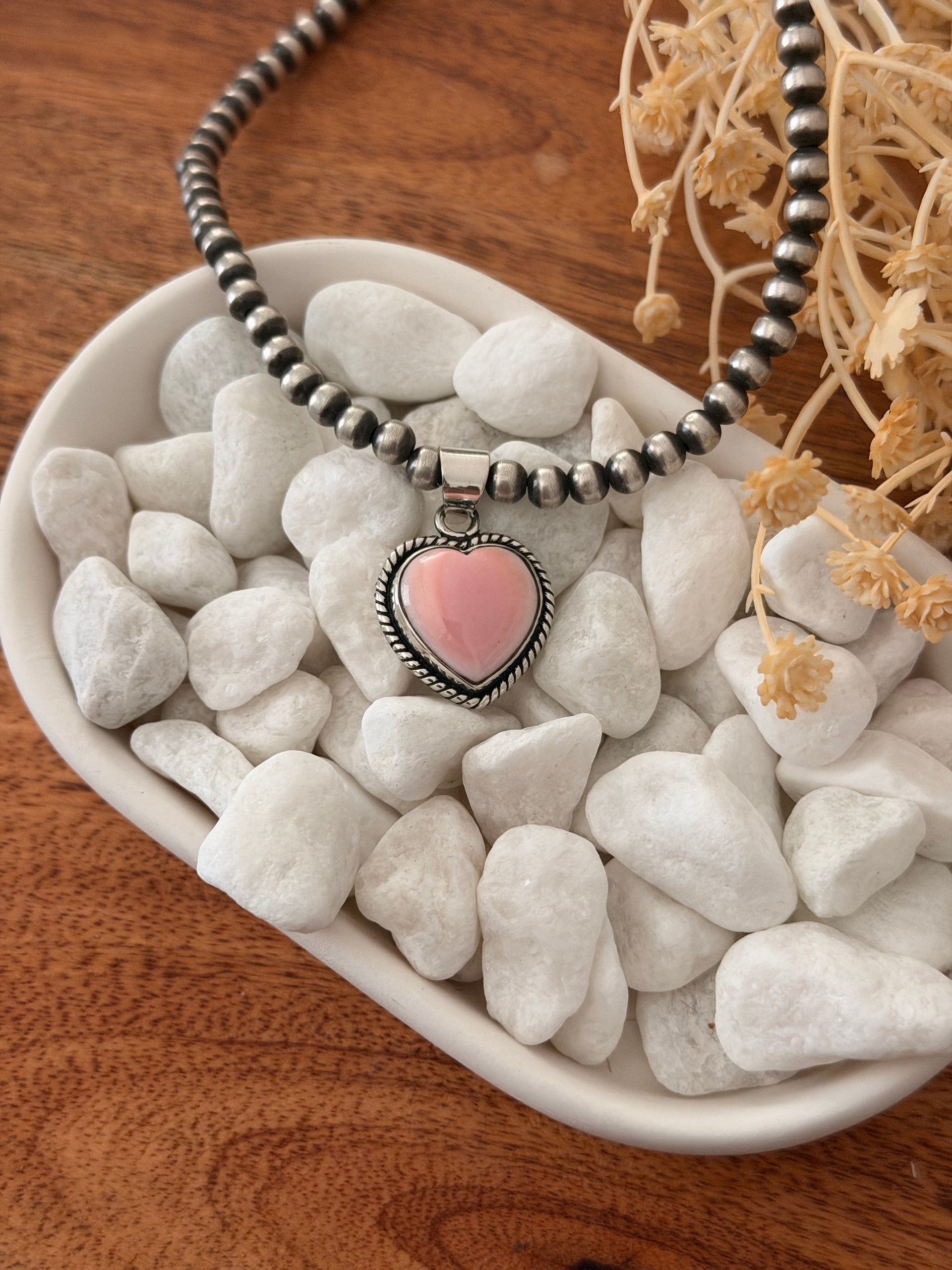 Navajo Made Pink Conch & Sterling Silver Heart Pendant