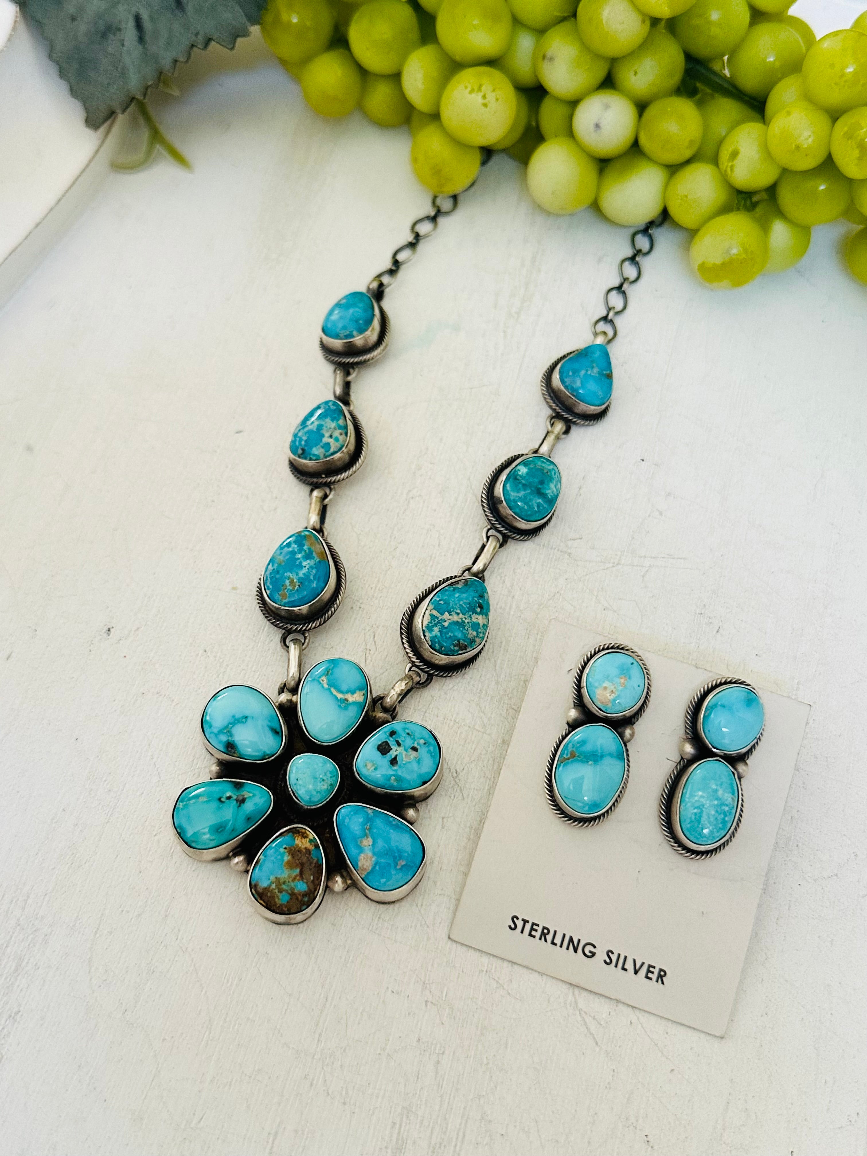 Darrin Livingston Valley Blue Turquoise & Sterling Silver Cluster Necklace Set