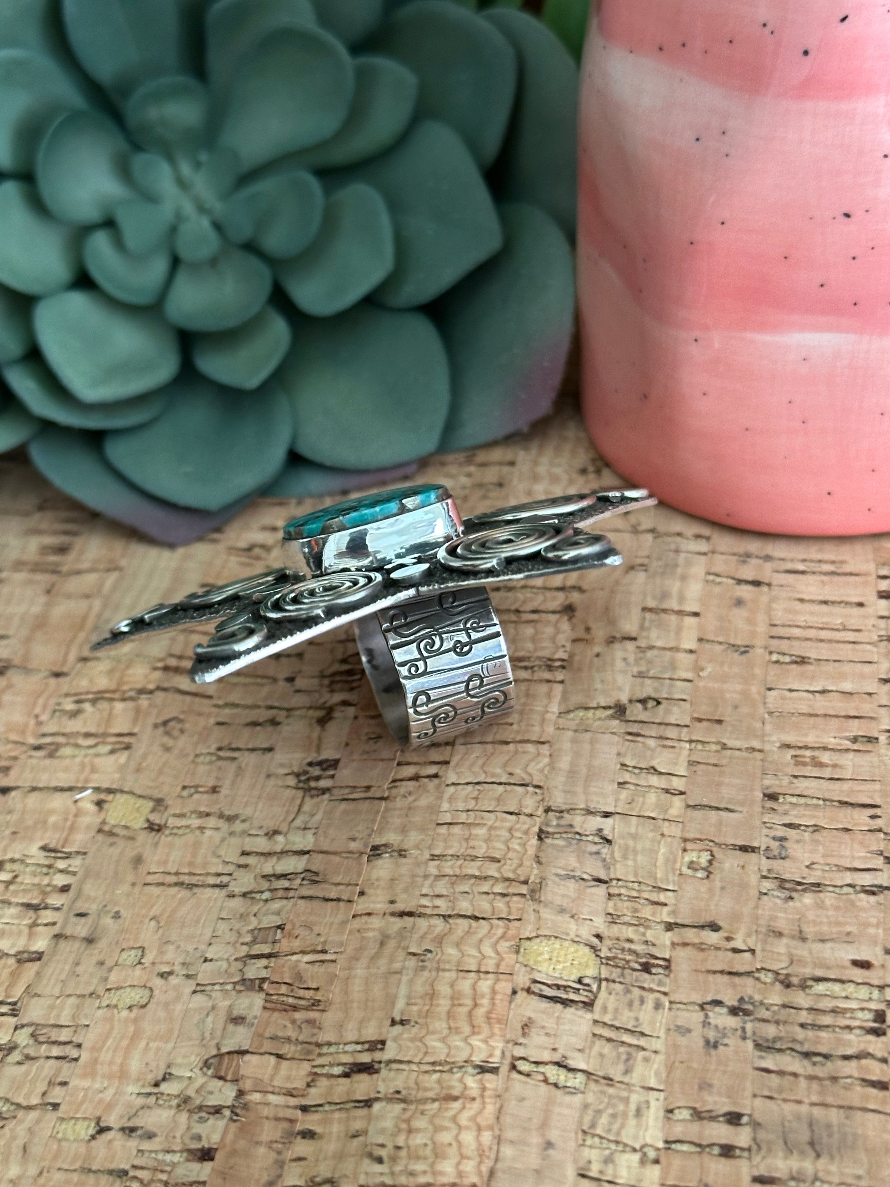 Alex Sanchez White Water Turquoise & Sterling Silver Adjustable Star Ring