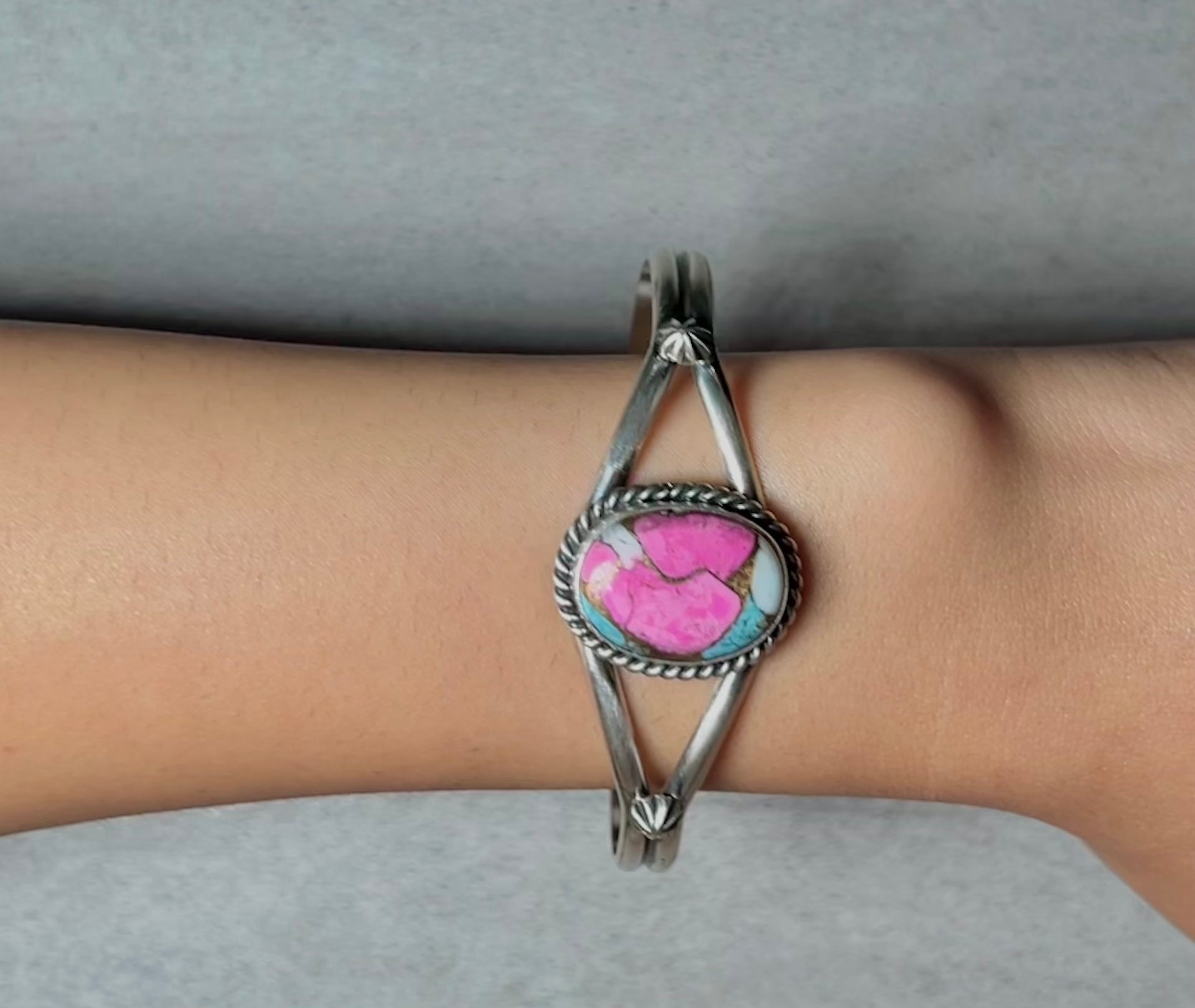 Donovan Skeets Cotton Candy Dahlia & Sterling Silver Cuff Bracelet