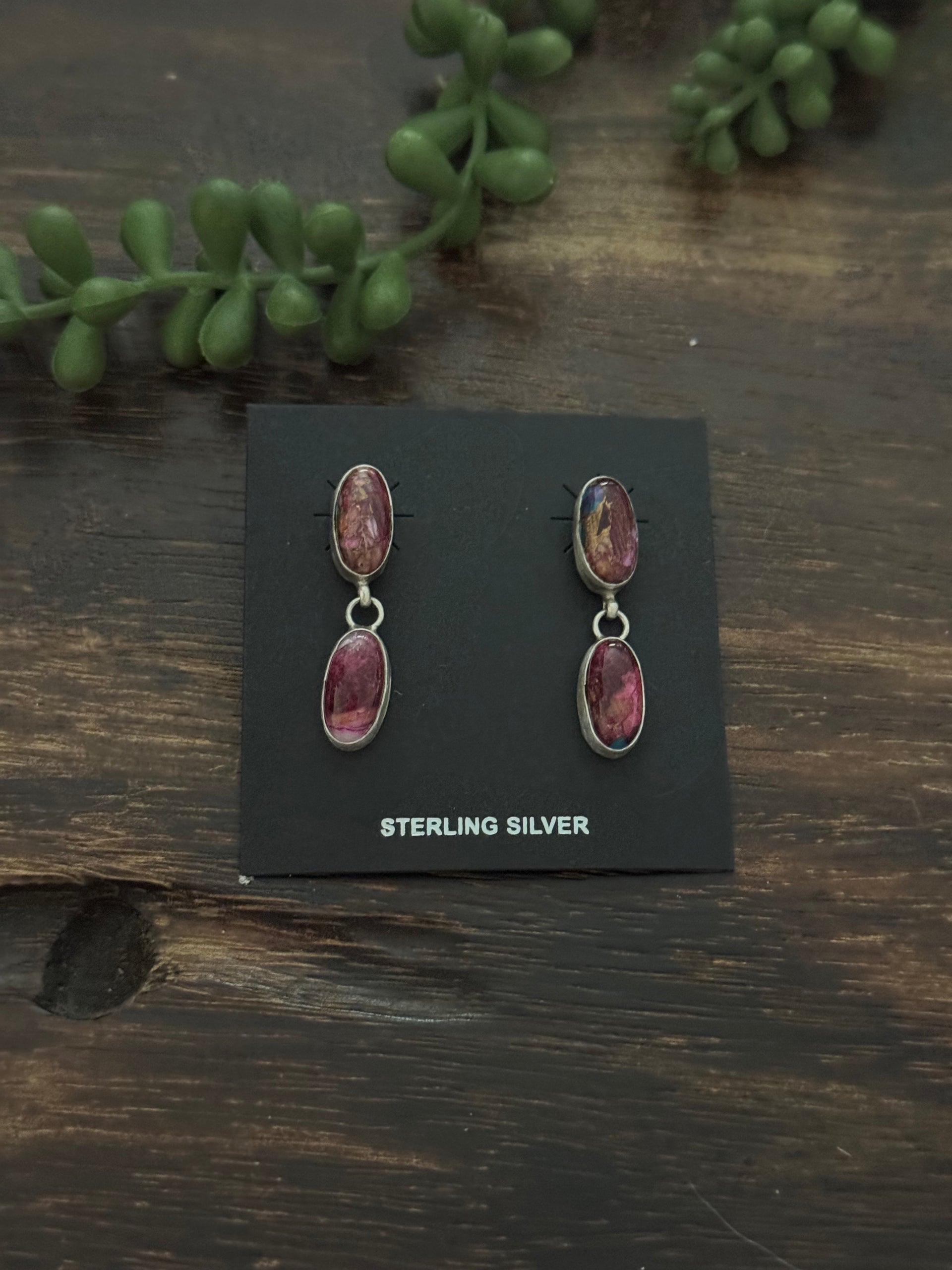 Navajo Made Purple Mohave Turquoise & Sterling Silver Post Dangle Earrings