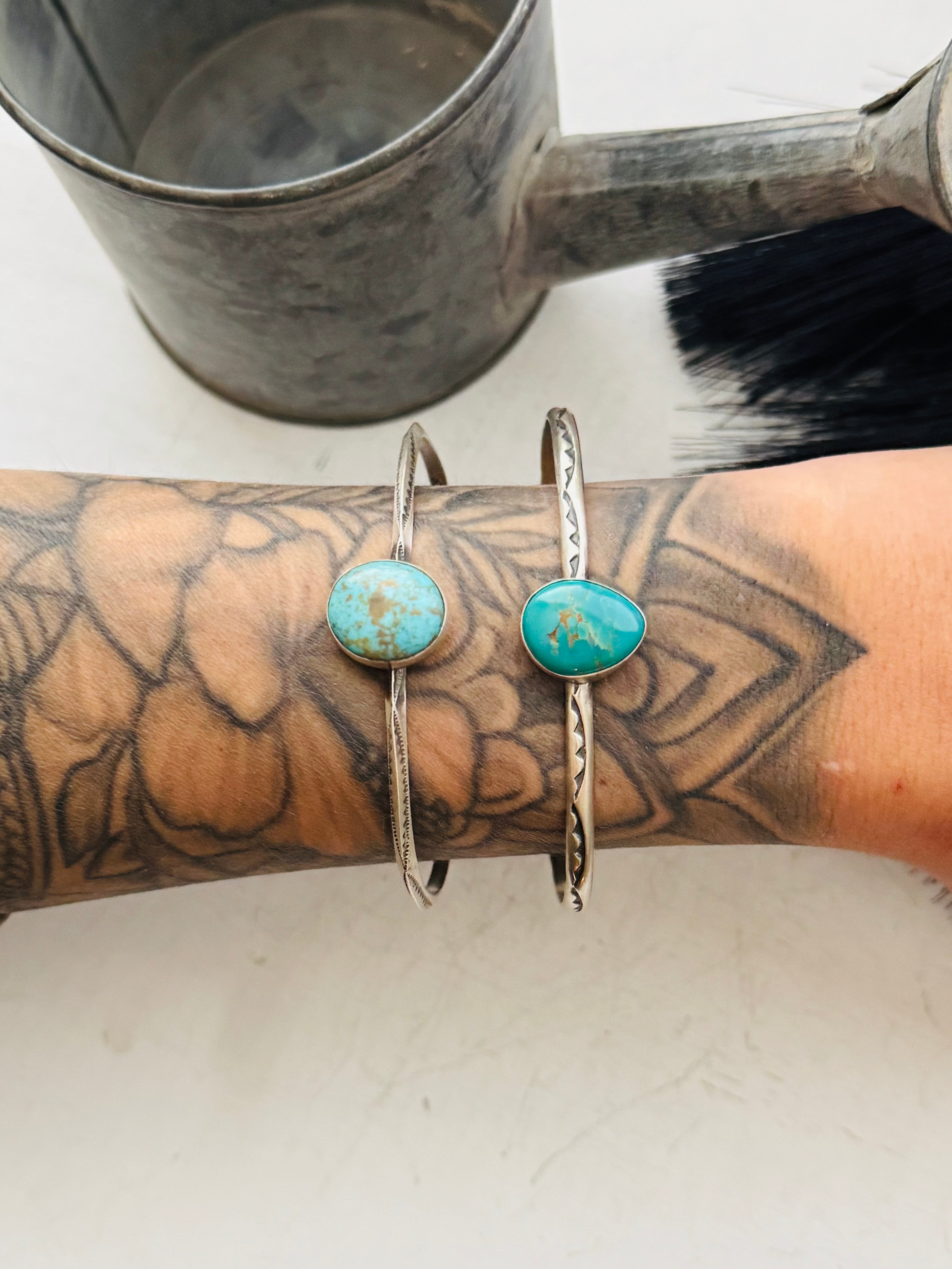 Navajo Made Kingman Turquoise & Sterling Silver Cuff Bracelet