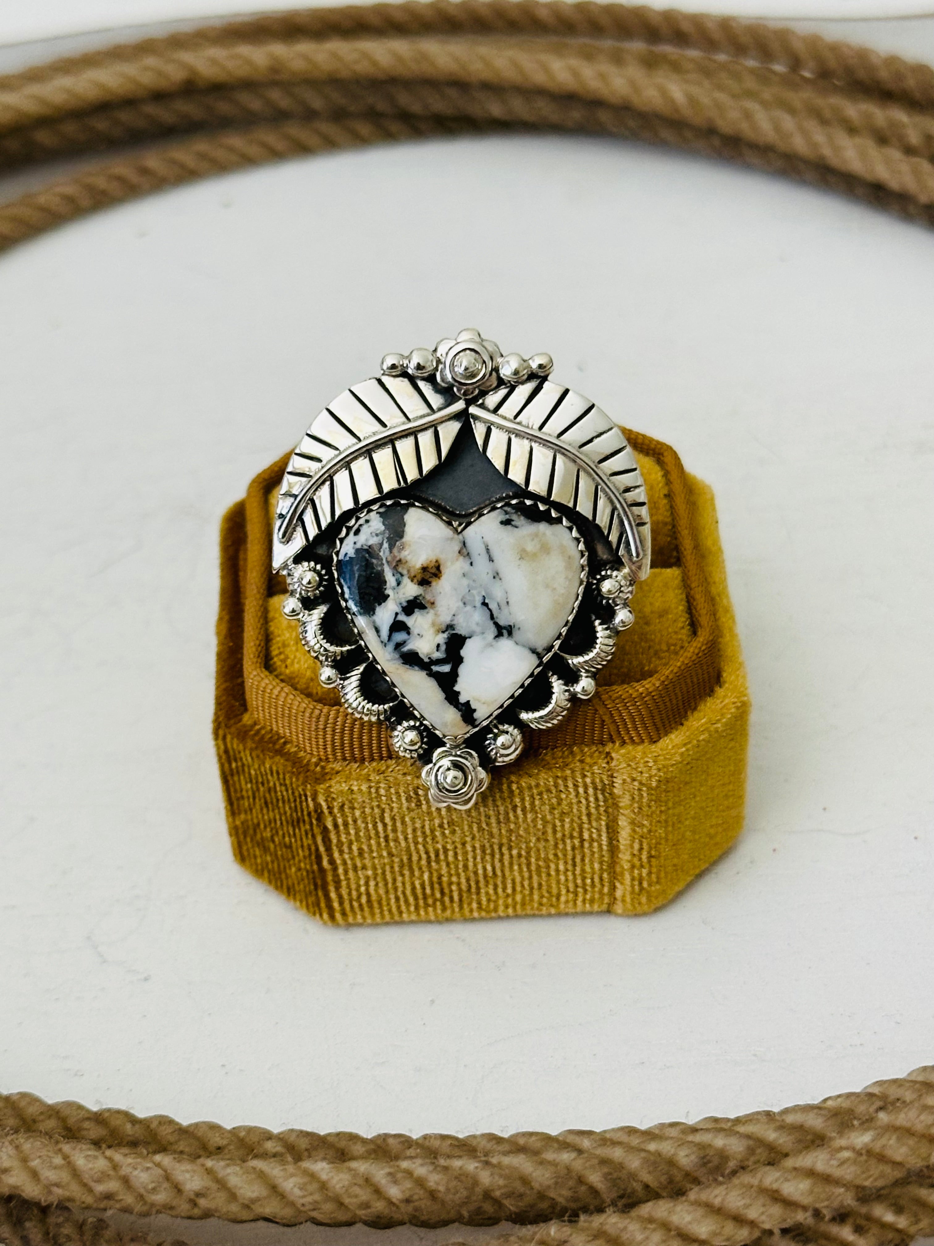 Southwest Handmade White Buffalo & Sterling Silver Adjustable Ring