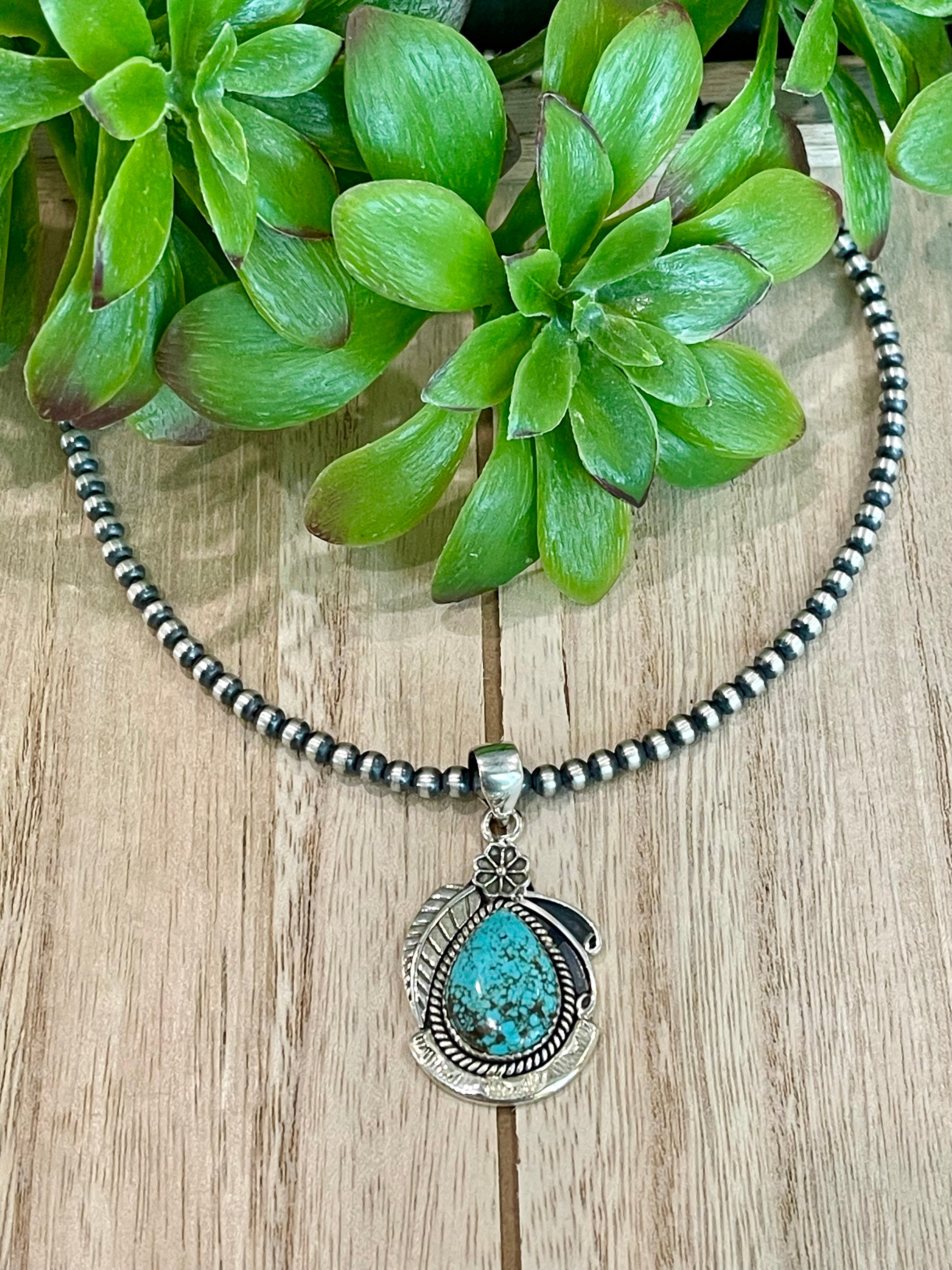 Southwest Number 8 Turquoise & Sterling Silver Pendant