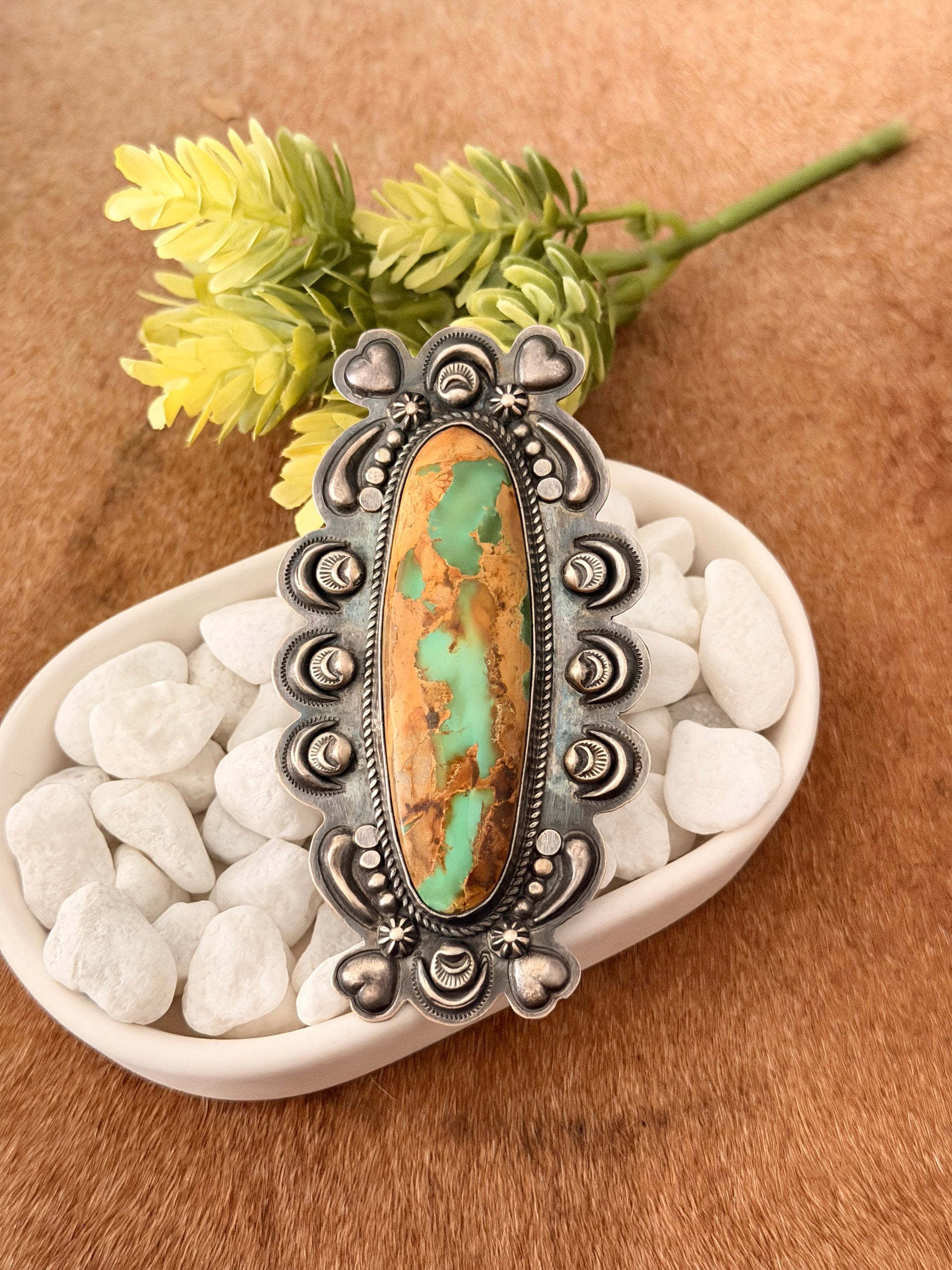 Vintage Navajo Made Royston Turquoise & Sterling Silver Ring Size 10