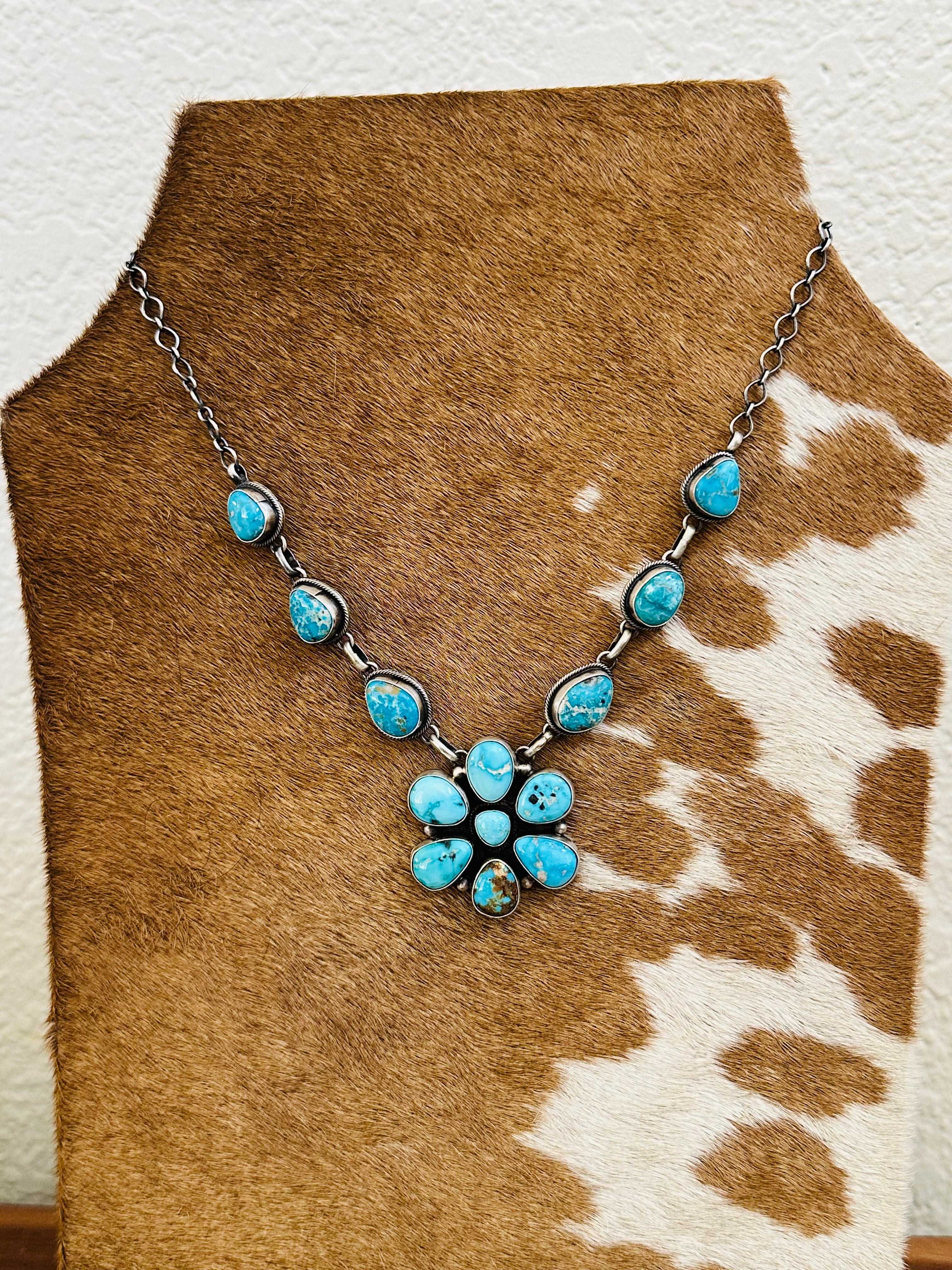 Darrin Livingston Valley Blue Turquoise & Sterling Silver Cluster Necklace Set