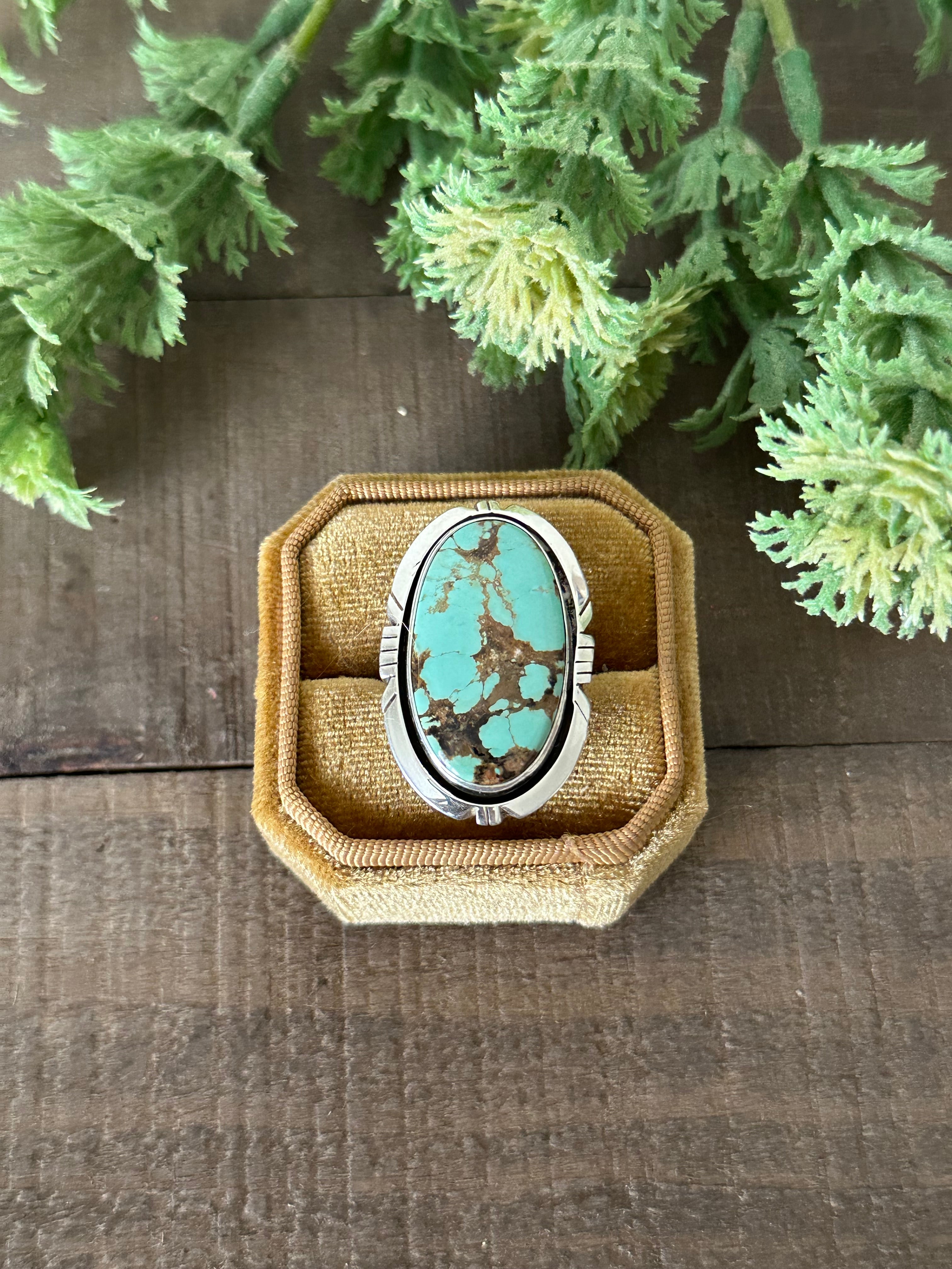 Navajo Made Kingman Turquoise & Sterling Silver Ring Size 7.25