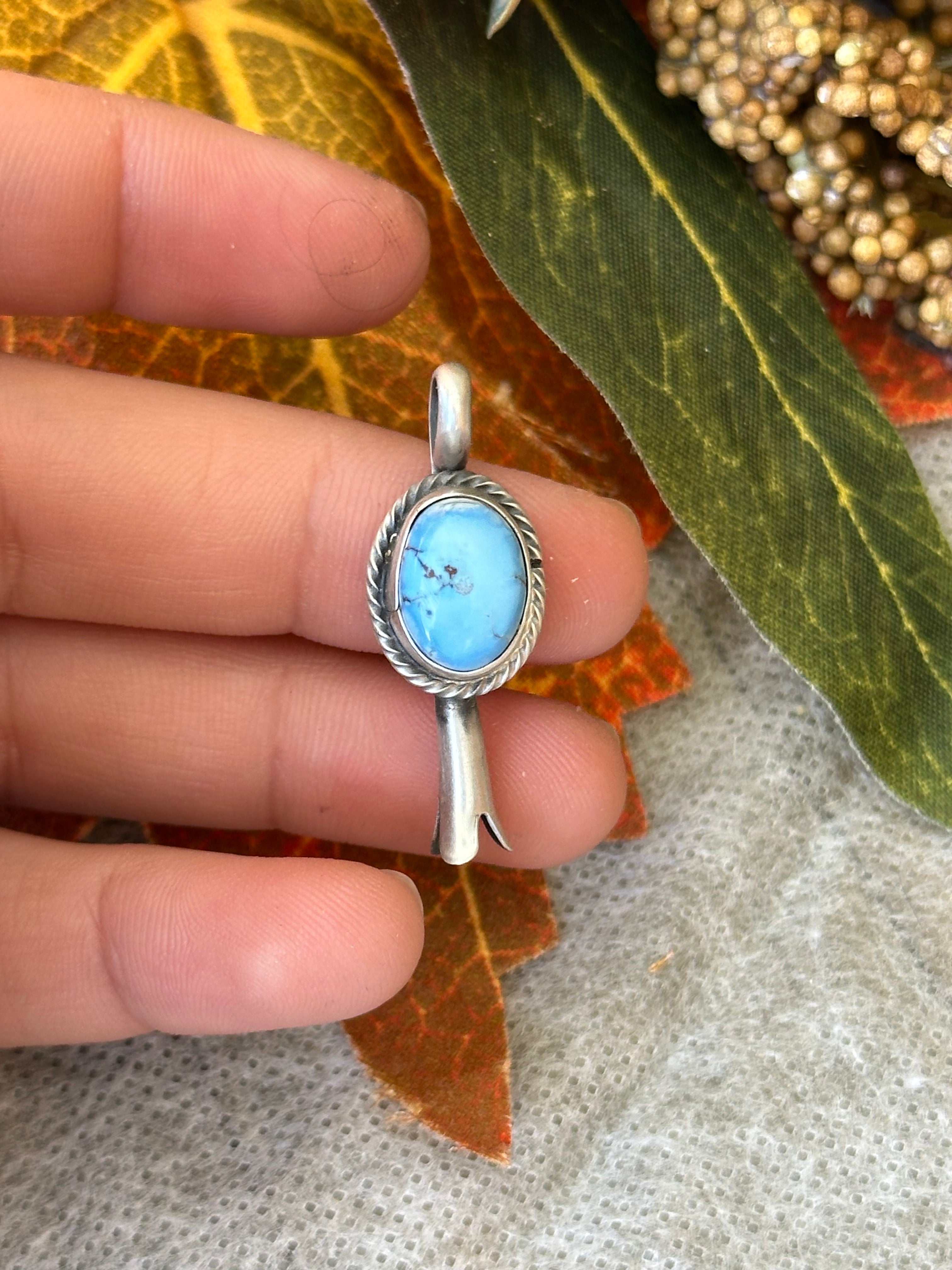 Navajo Made Golden Hills Turquoise & Sterling Silver Pendant