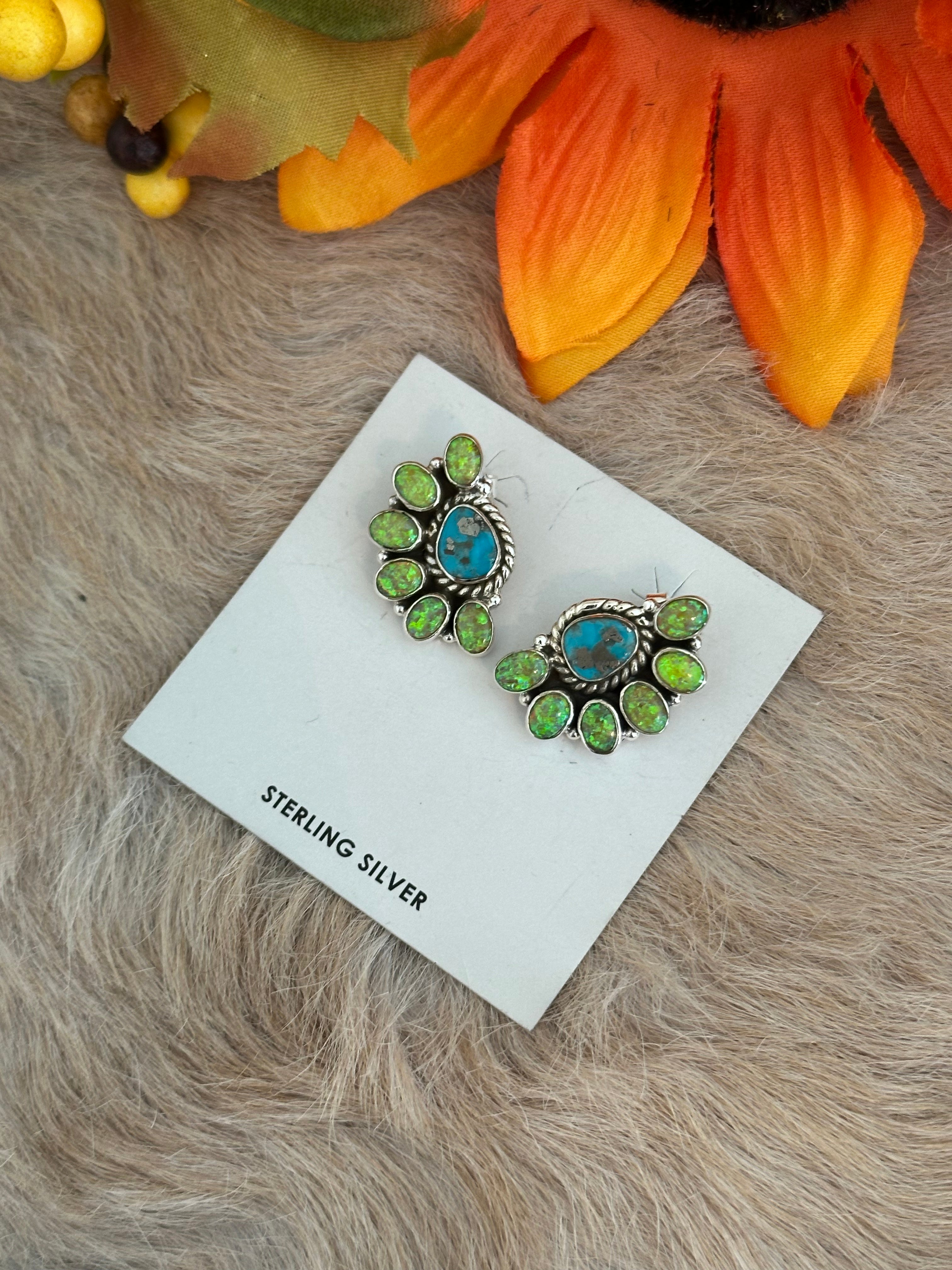 Southwest Handmade Multi Stone & Sterling Silver Post Earrings