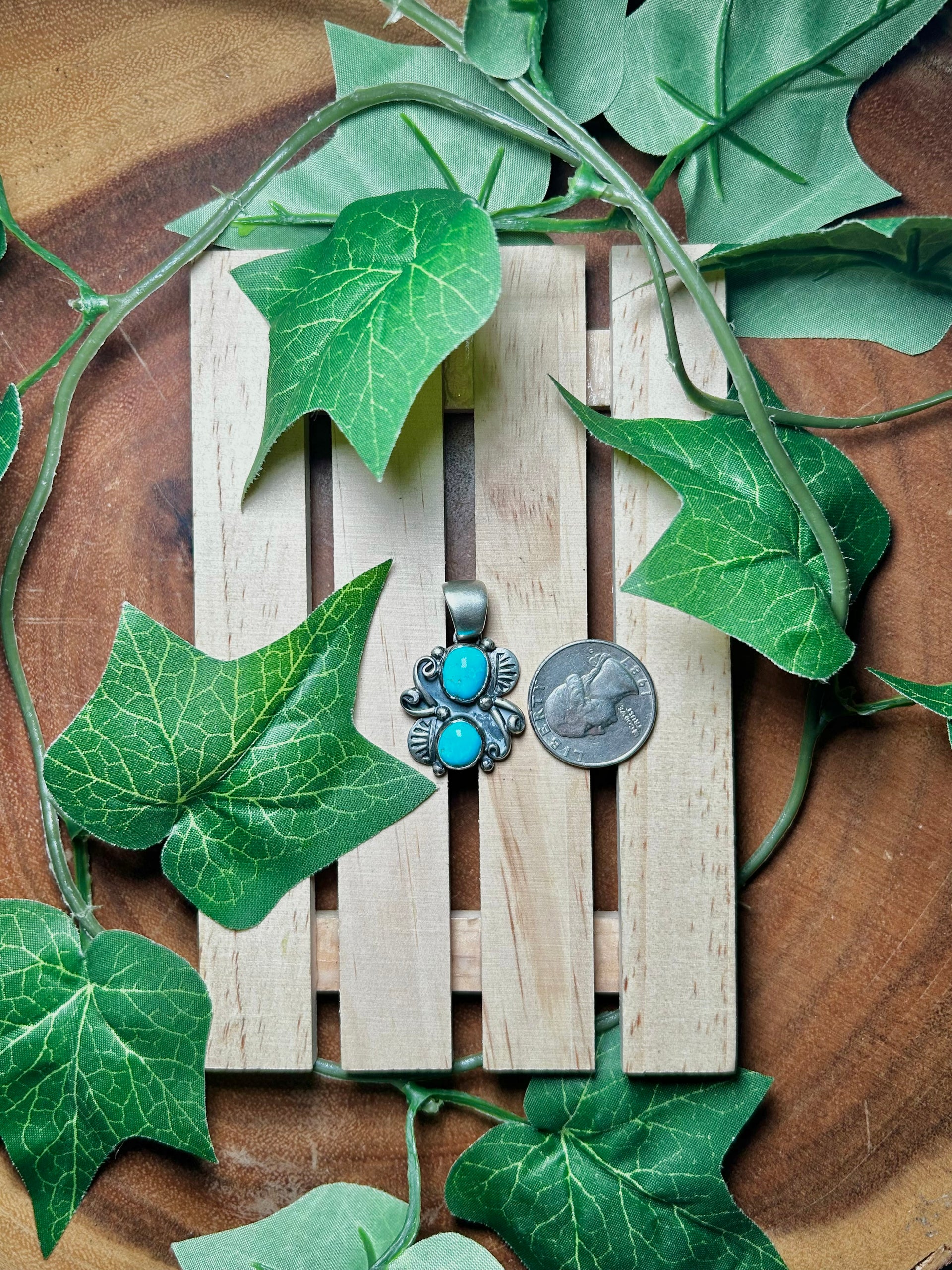 Navajo Made Kingman Turquoise & Sterling Silver Pendant