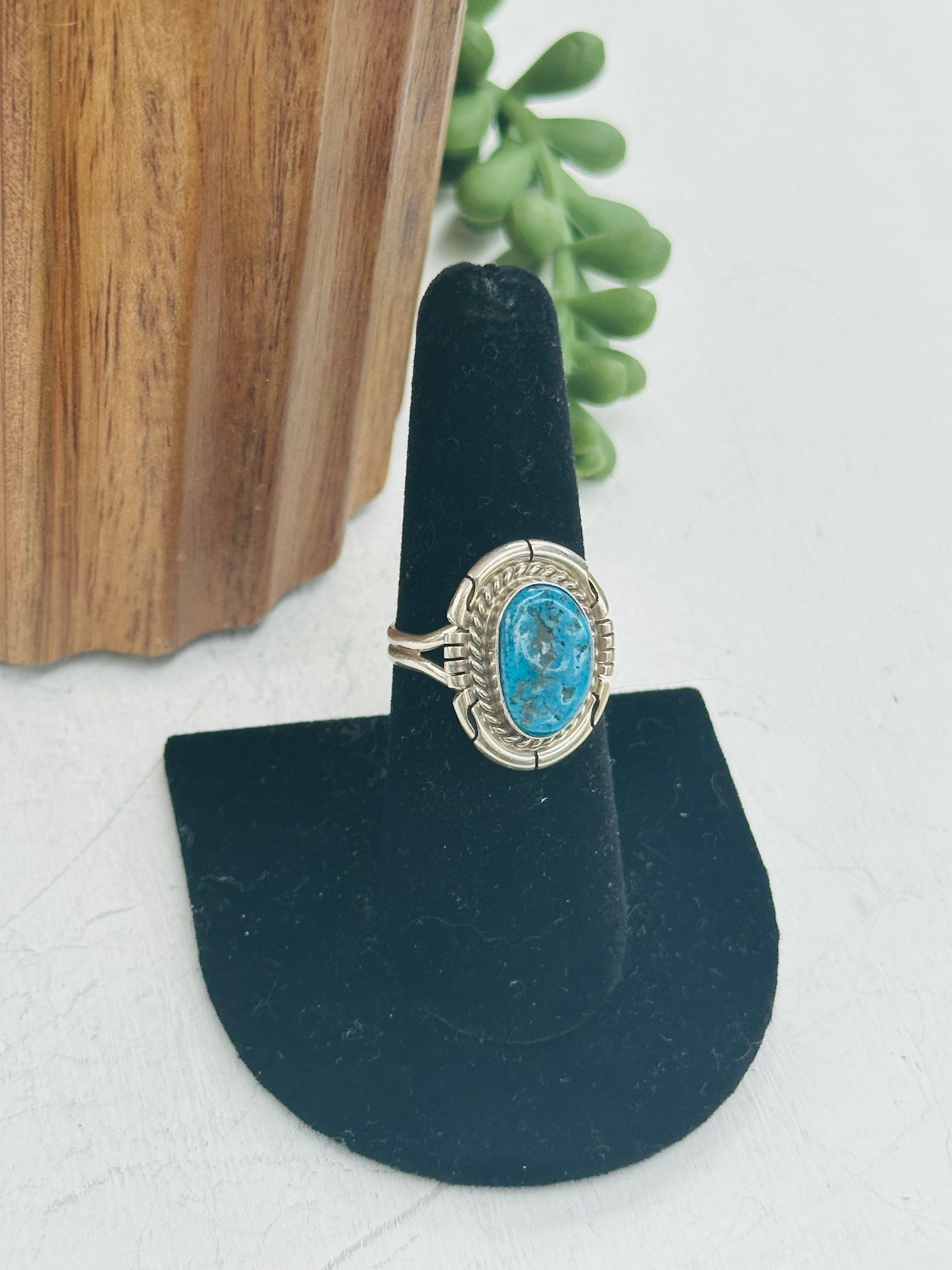 Navajo Made Kingman Turquoise & Sterling Silver Ring