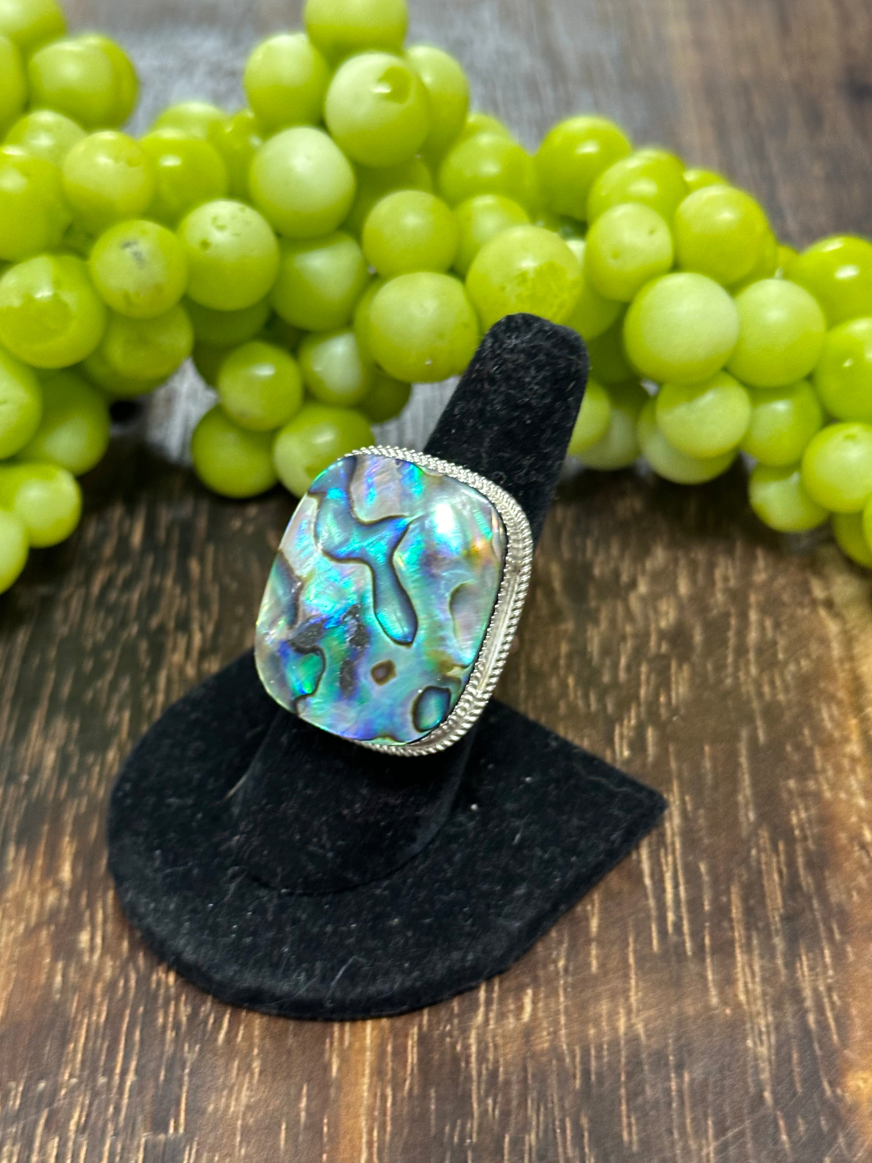 Reda Galvan Abalone & Sterling Silver Ring Size 9.25