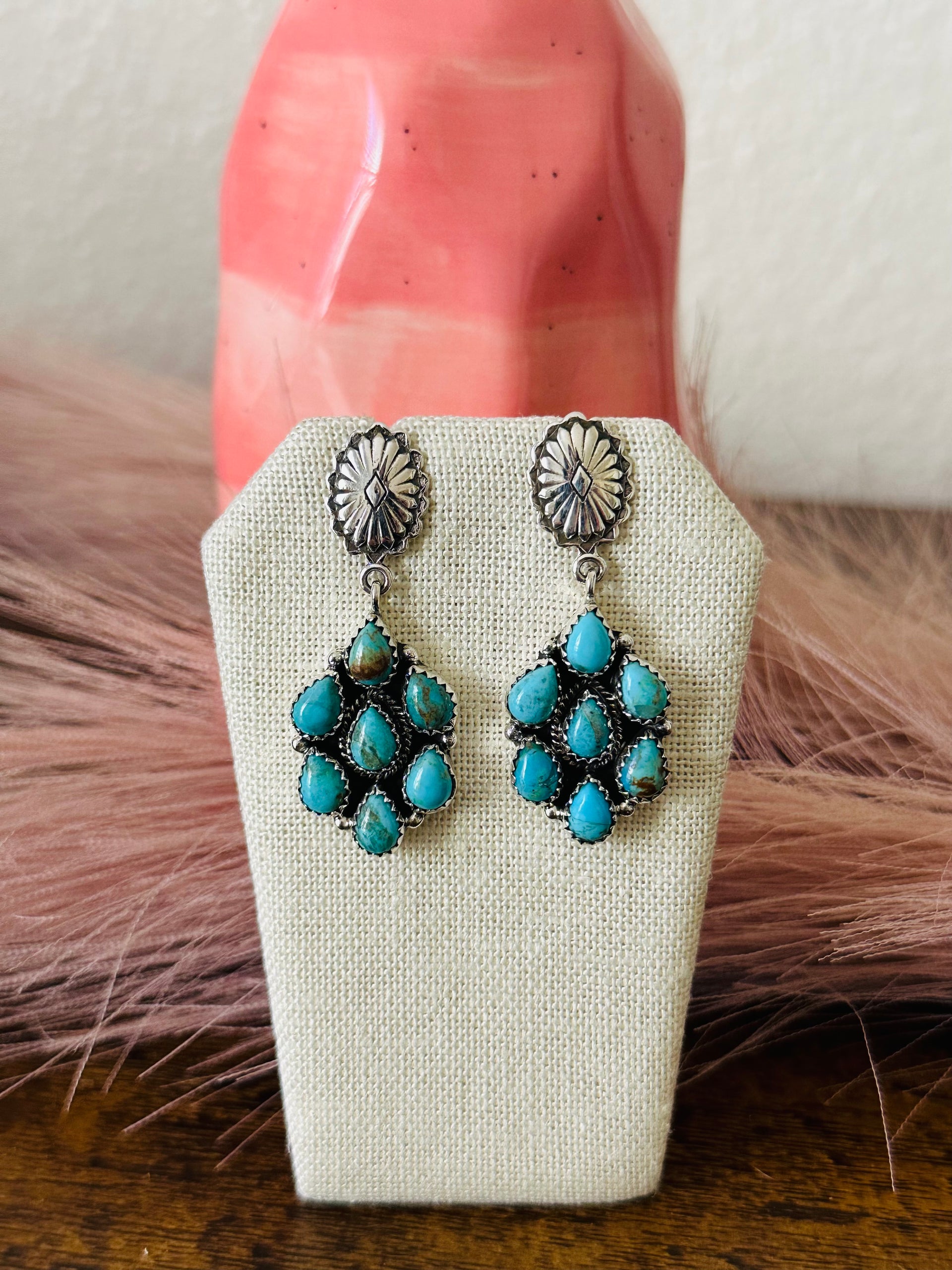 Southwest Handmade Kingman Turquoise & Sterling Silver Post Dangle Earrings